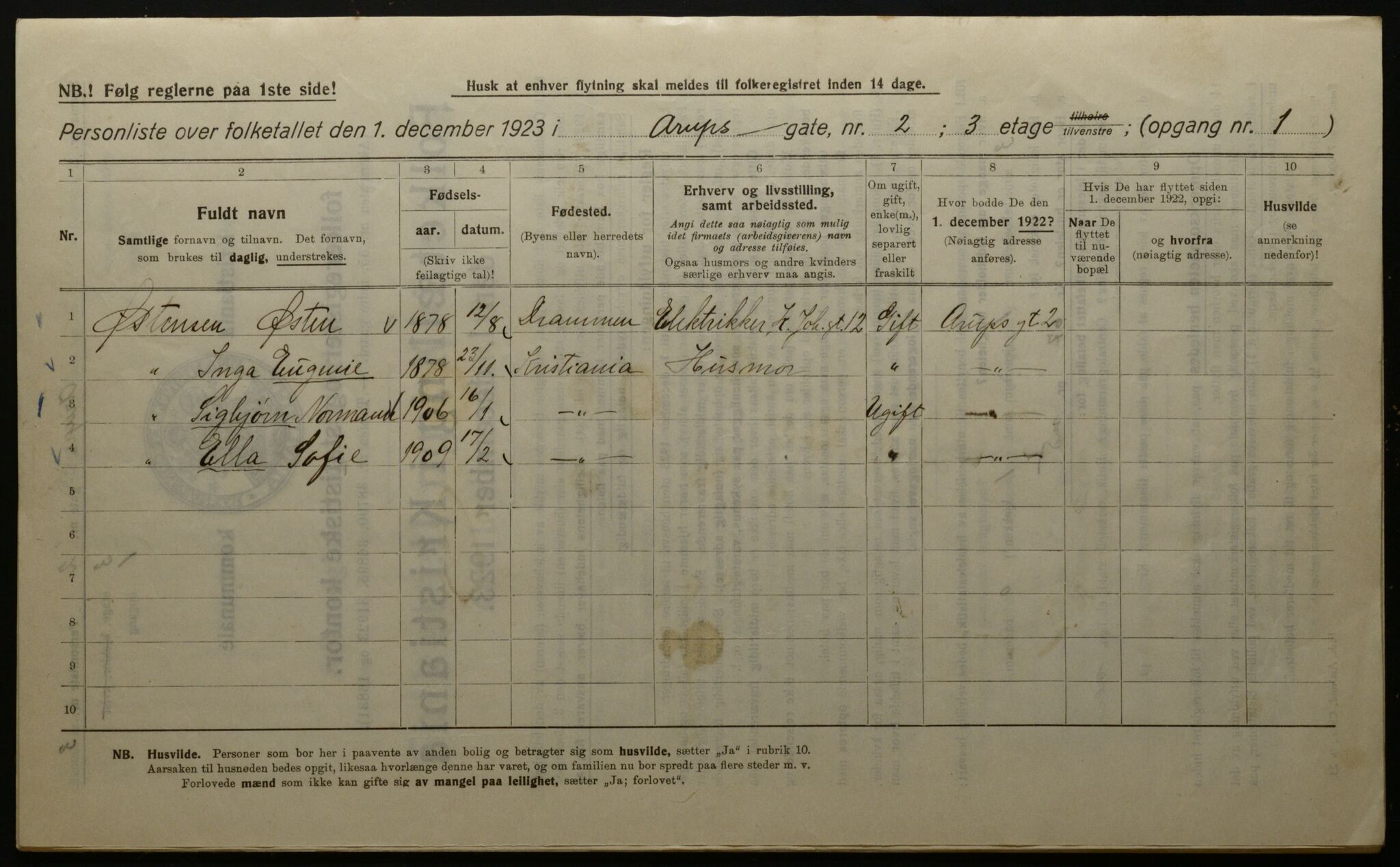 OBA, Kommunal folketelling 1.12.1923 for Kristiania, 1923, s. 2791