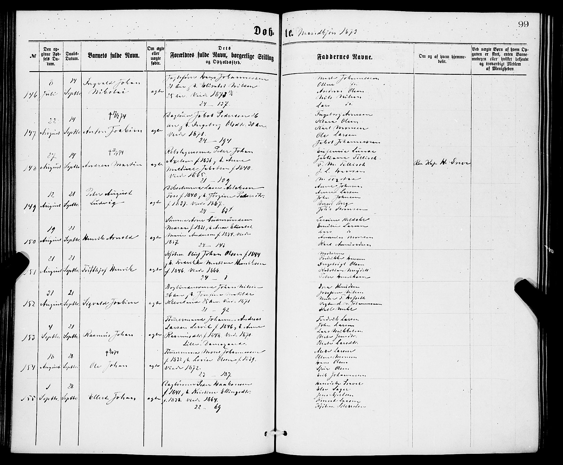 Korskirken sokneprestembete, AV/SAB-A-76101/H/Hab: Klokkerbok nr. B 6, 1869-1874, s. 99