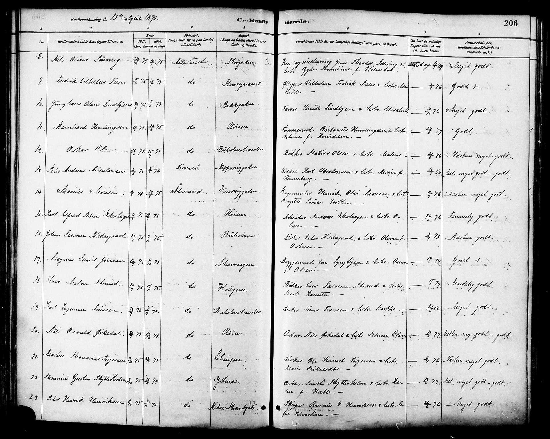 Ministerialprotokoller, klokkerbøker og fødselsregistre - Møre og Romsdal, AV/SAT-A-1454/529/L0455: Ministerialbok nr. 529A05, 1885-1893, s. 206