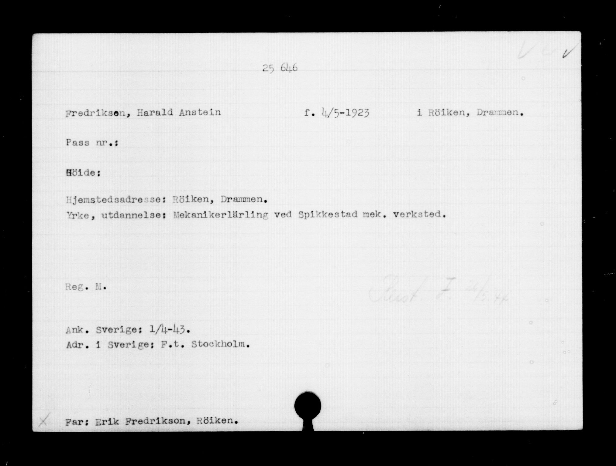 Utenriksstasjonene, Legasjonen i Stockholm, Flyktningkontoret, AV/RA-S-6753/V/Va/L0011: Kjesäterkartoteket, flyktninger med registreringsnr. 25300-28349, 1940-1945, s. 360