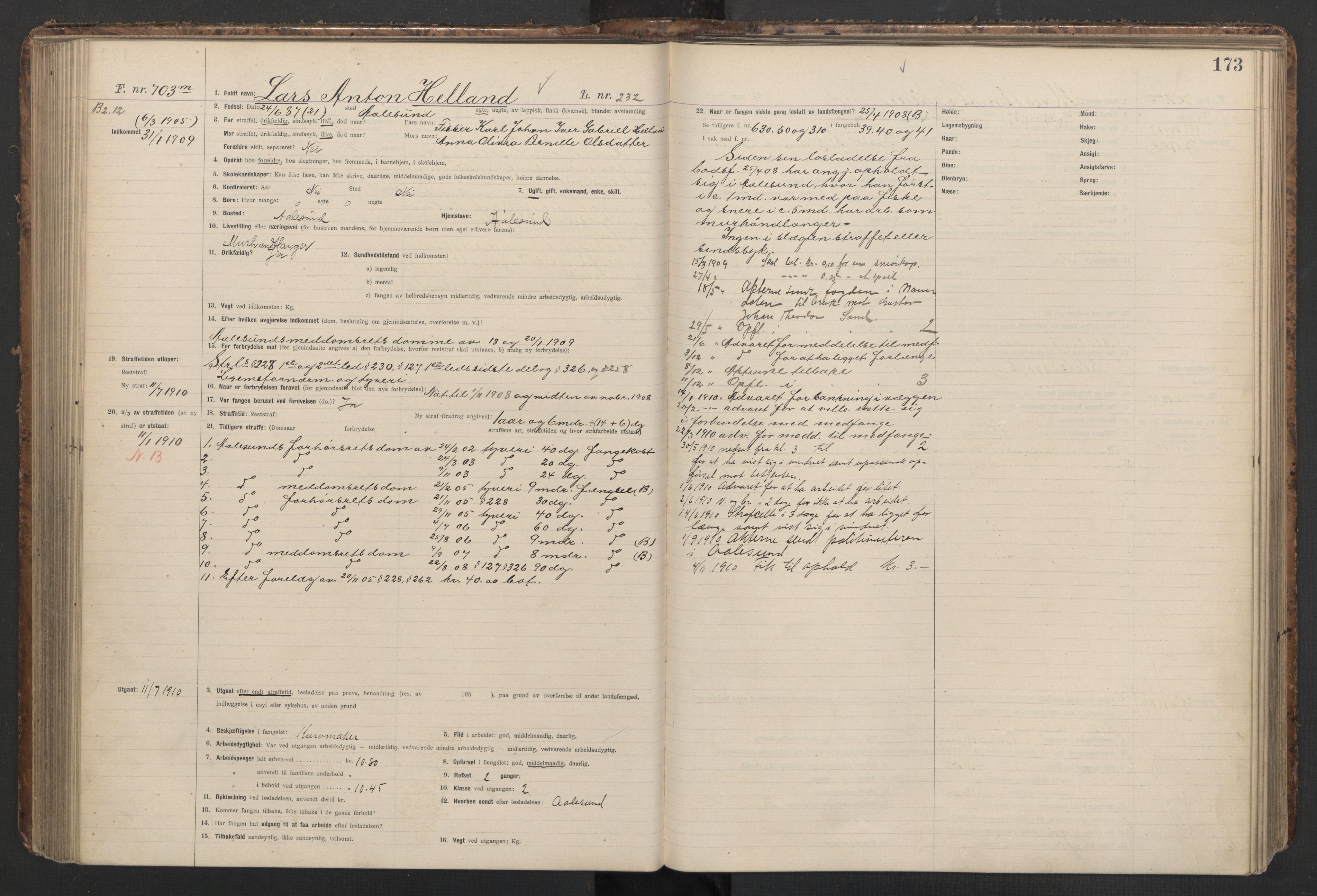 Botsfengslet, AV/RA-S-1539/D/Db/Dbb/L0042: 531m - 871m, 1908-1909, s. 173
