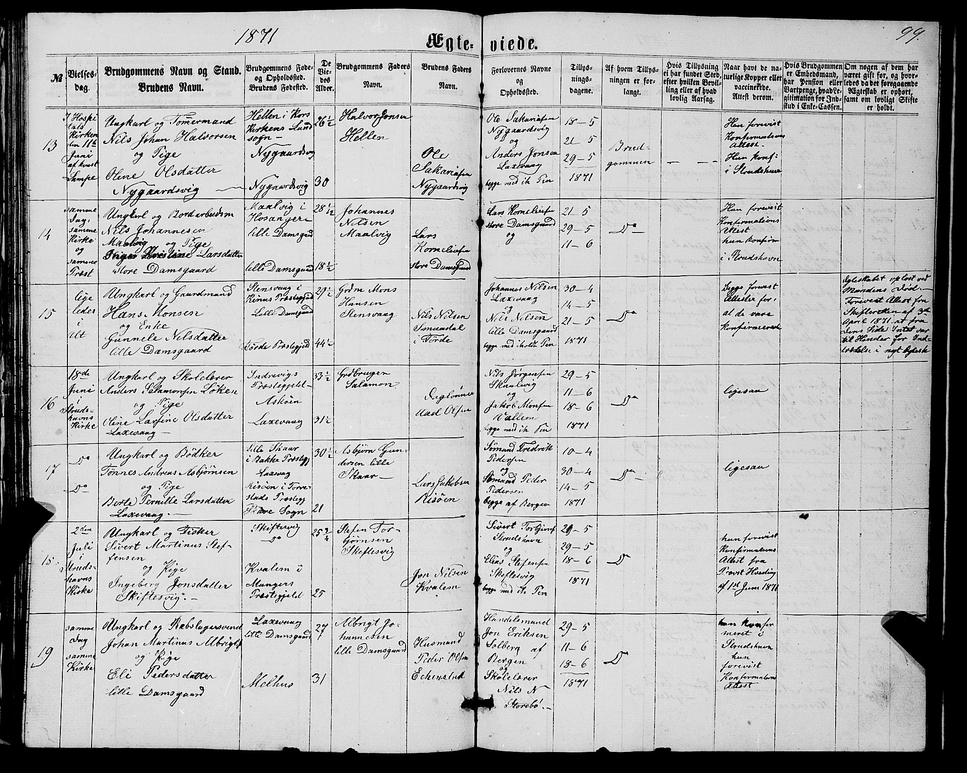 Askøy Sokneprestembete, AV/SAB-A-74101/H/Ha/Hab/Haba/L0006: Klokkerbok nr. A 6, 1861-1881, s. 99