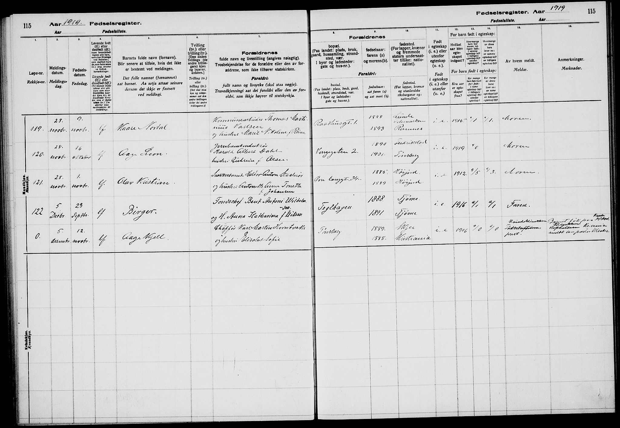 Tønsberg kirkebøker, AV/SAKO-A-330/J/Ja/L0001: Fødselsregister nr. 1, 1916-1922, s. 115