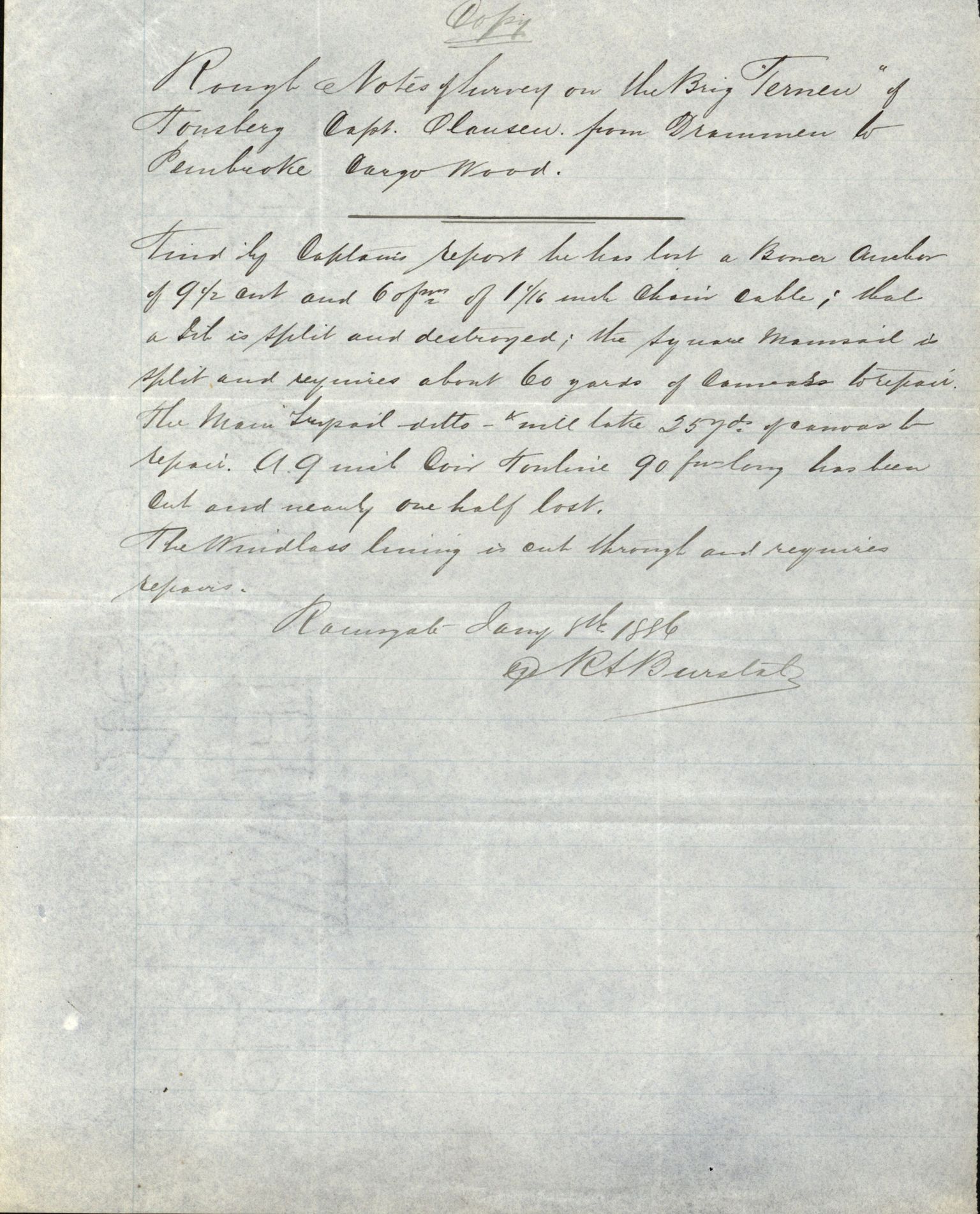 Pa 63 - Østlandske skibsassuranceforening, VEMU/A-1079/G/Ga/L0019/0001: Havaridokumenter / Telanak, Telefon, Ternen, Sir John Lawrence, Benguela, 1886, s. 27