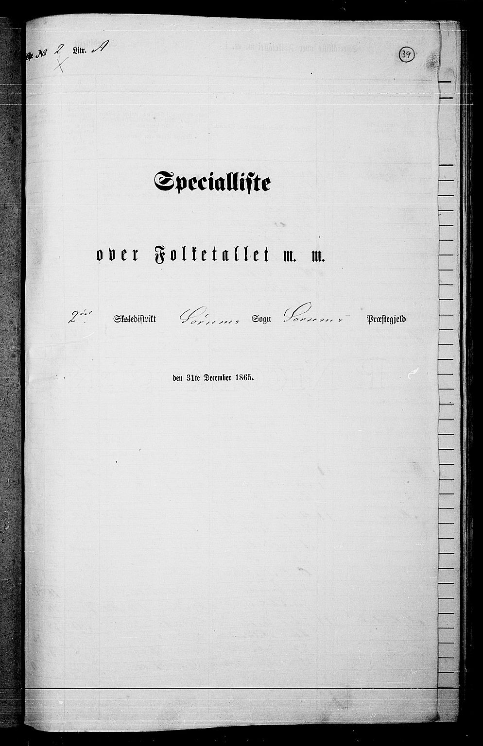 RA, Folketelling 1865 for 0226P Sørum prestegjeld, 1865, s. 37