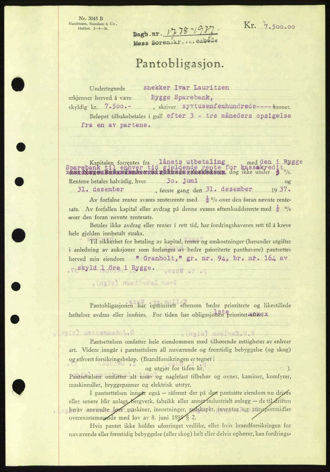 Moss sorenskriveri, SAO/A-10168: Pantebok nr. B4, 1937-1938, Dagboknr: 1738/1937
