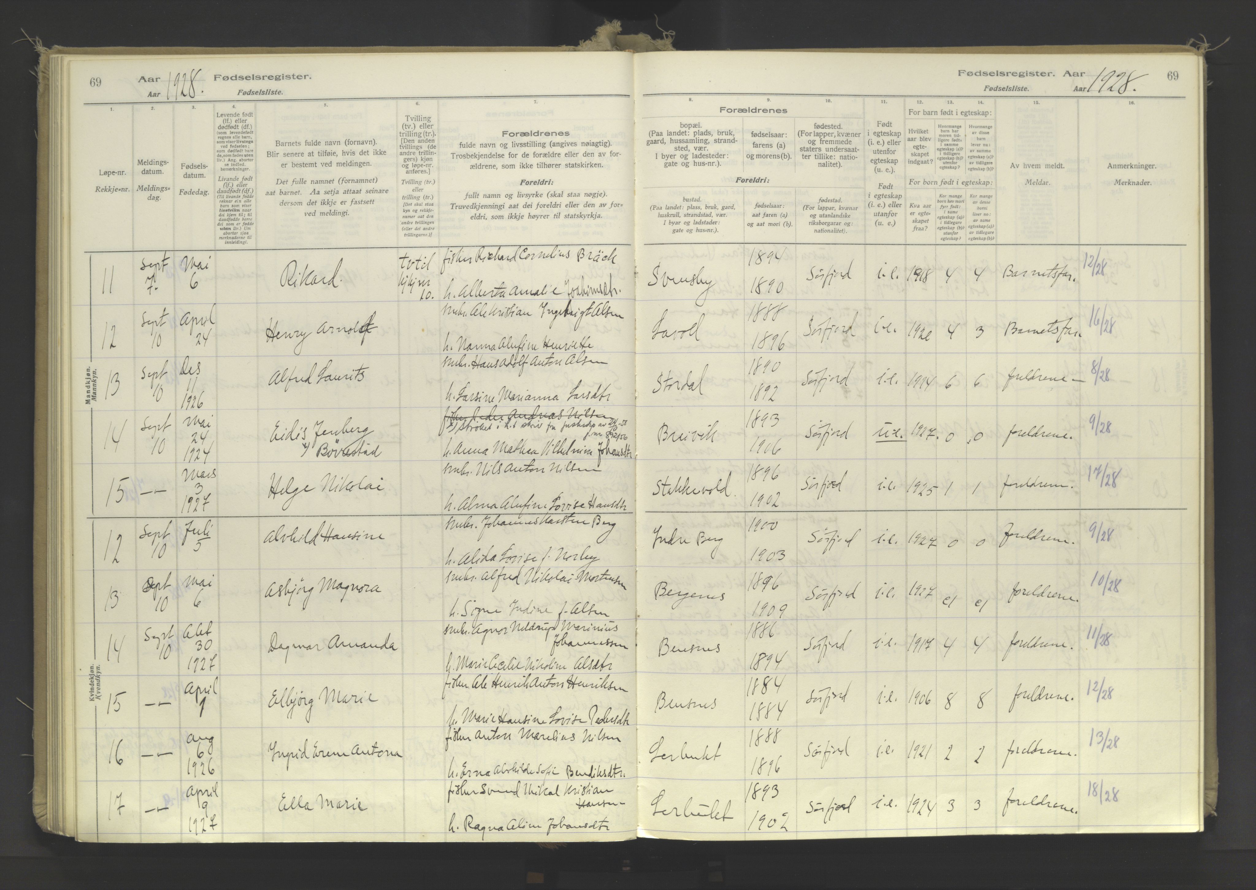 Lyngen sokneprestembete, AV/SATØ-S-1289/I/Ia/L0078: Fødselsregister nr. 78, 1916-1950, s. 69