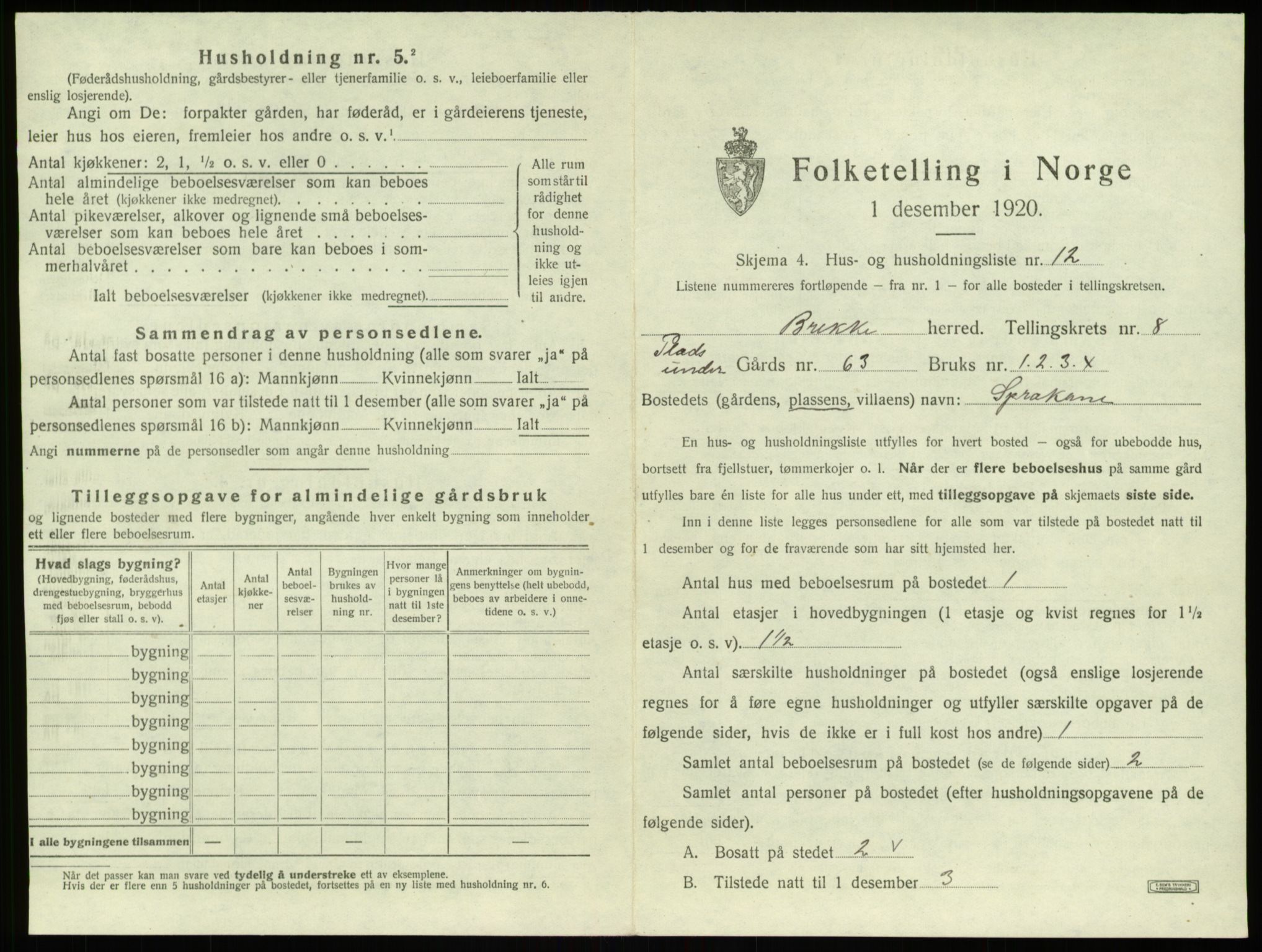 SAB, Folketelling 1920 for 1414 Brekke herred, 1920, s. 266