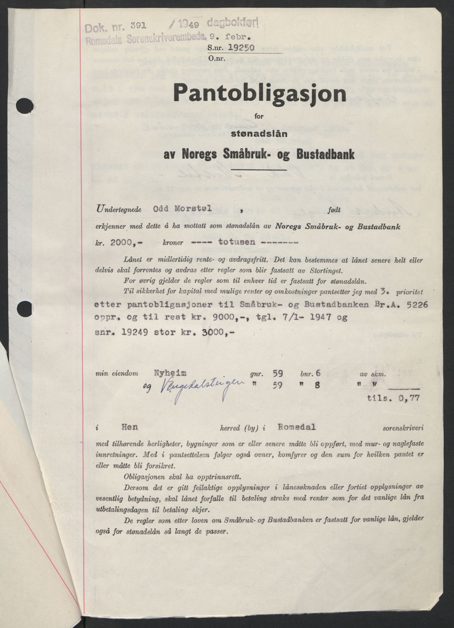 Romsdal sorenskriveri, SAT/A-4149/1/2/2C: Pantebok nr. B4, 1948-1949, Dagboknr: 391/1949