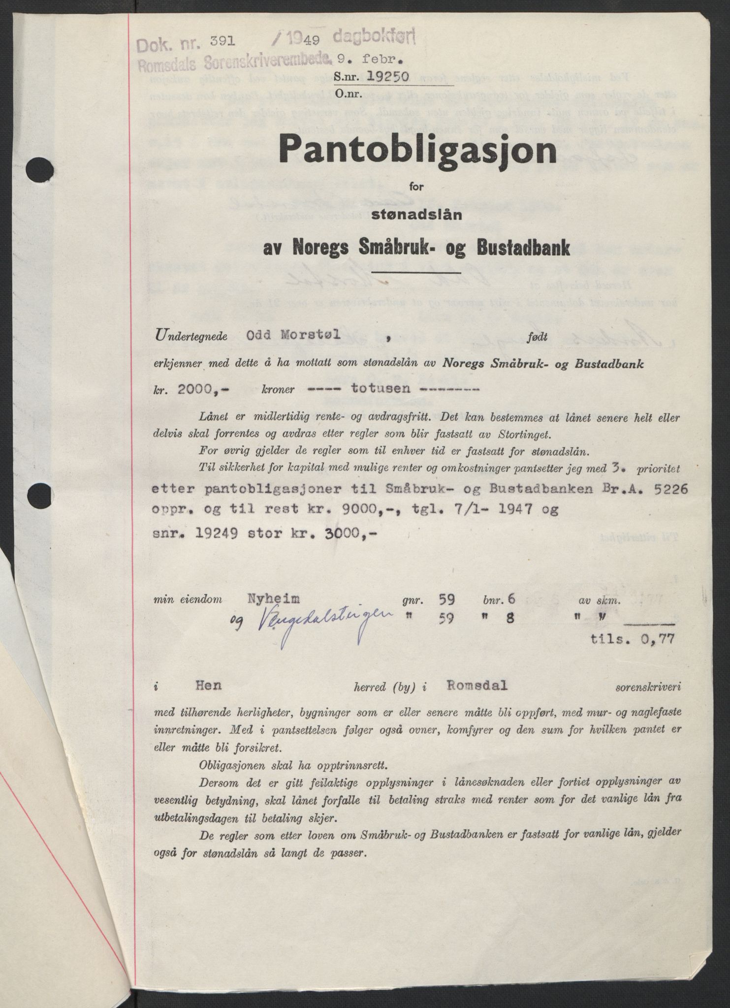 Romsdal sorenskriveri, AV/SAT-A-4149/1/2/2C: Pantebok nr. B4, 1948-1949, Dagboknr: 391/1949