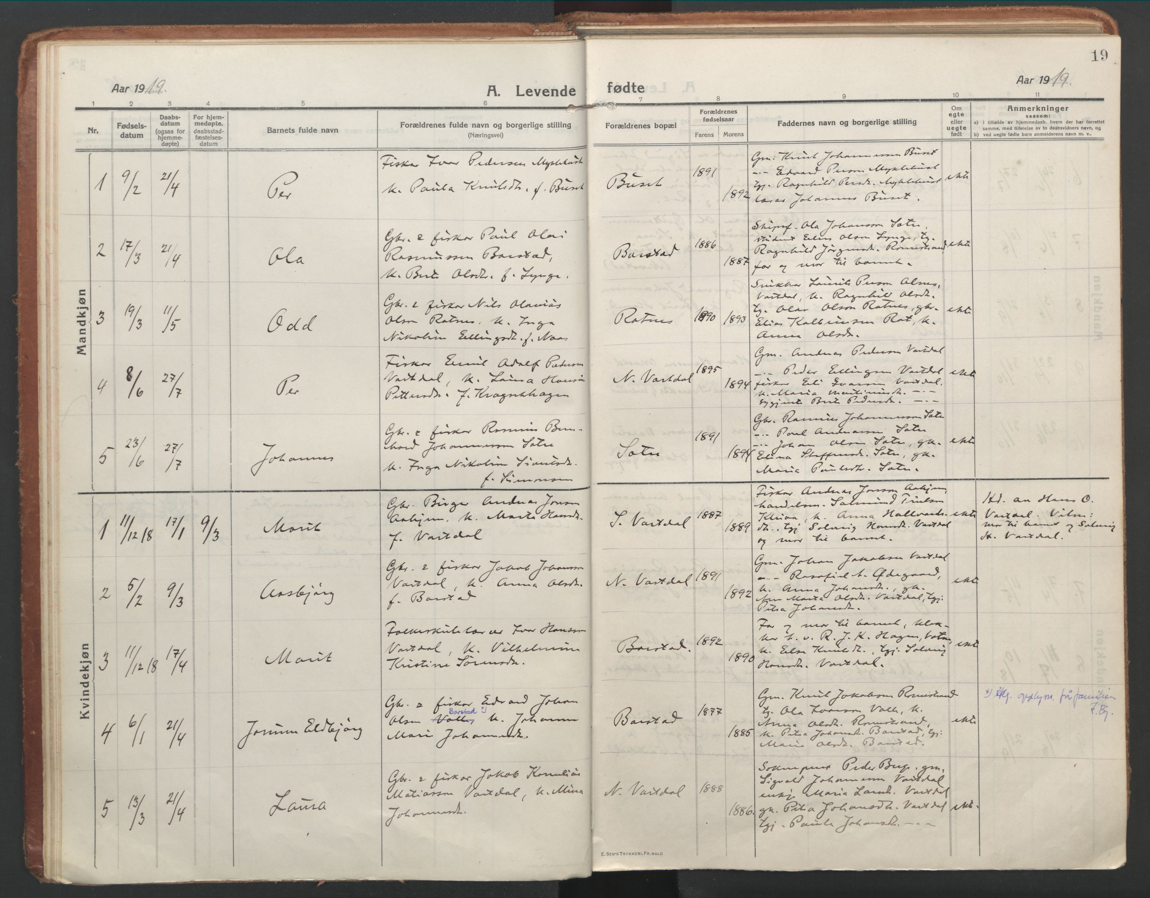 Ministerialprotokoller, klokkerbøker og fødselsregistre - Møre og Romsdal, SAT/A-1454/514/L0200: Ministerialbok nr. 514A02, 1913-1943, s. 19