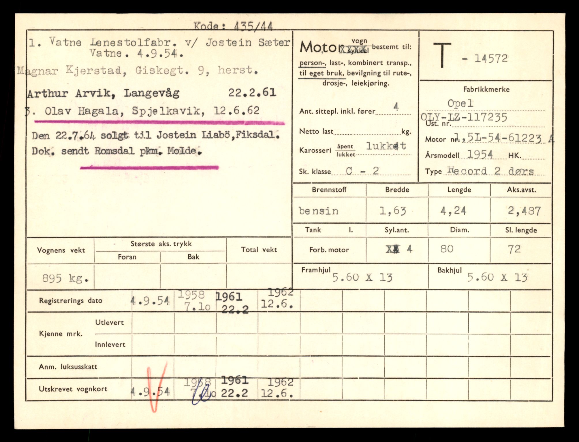 Møre og Romsdal vegkontor - Ålesund trafikkstasjon, AV/SAT-A-4099/F/Fe/L0046: Registreringskort for kjøretøy T 14445 - T 14579, 1927-1998