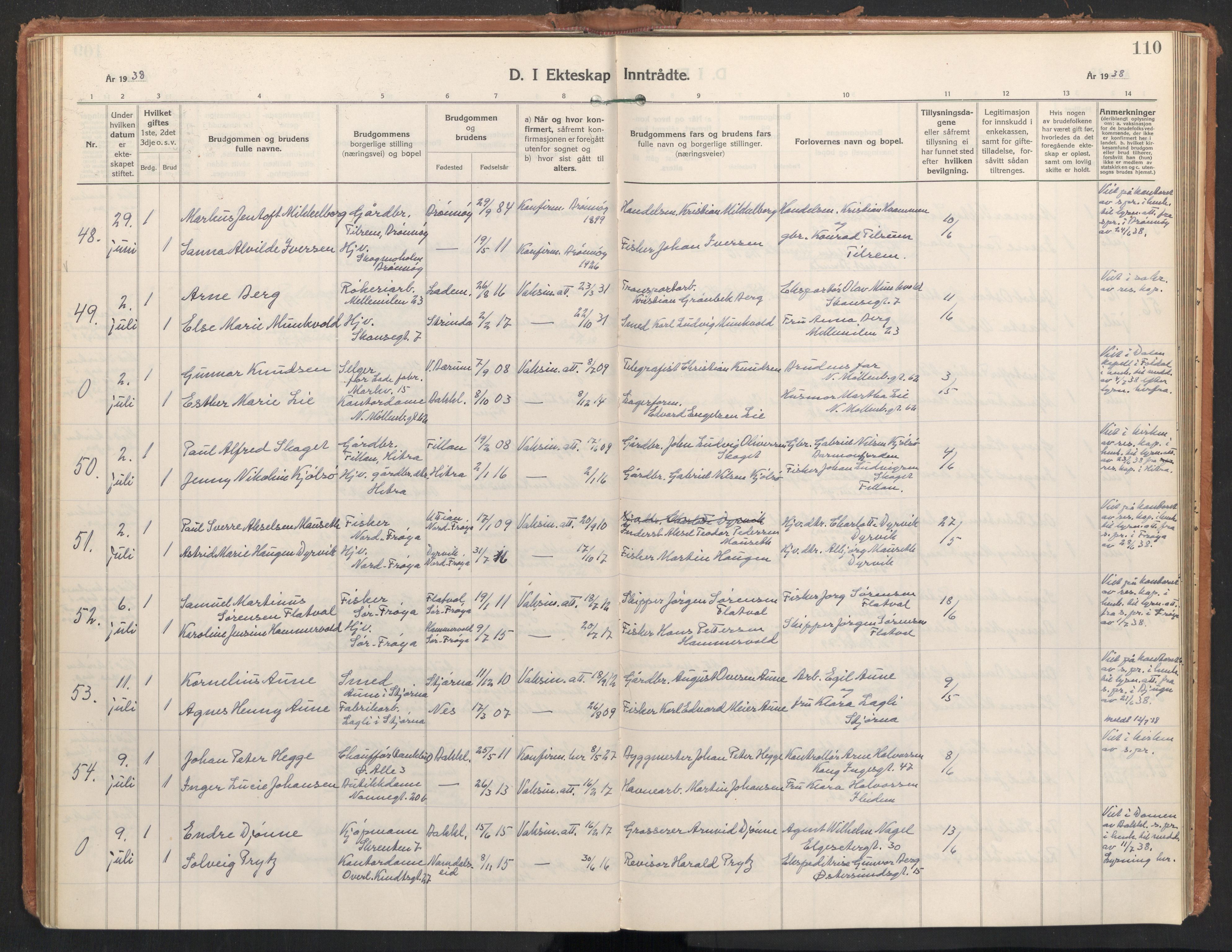 Ministerialprotokoller, klokkerbøker og fødselsregistre - Sør-Trøndelag, AV/SAT-A-1456/604/L0209: Ministerialbok nr. 604A29, 1931-1945, s. 110