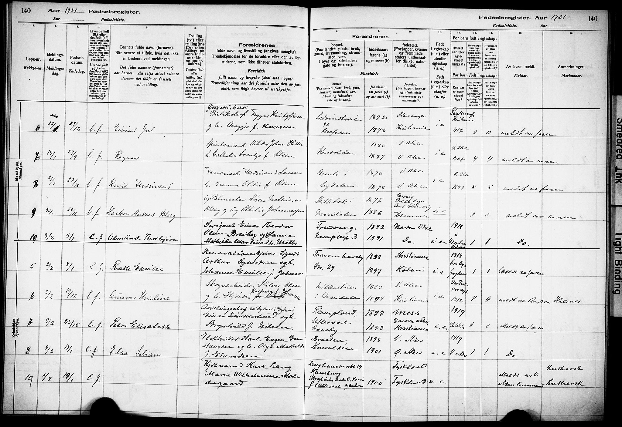 Vestre Aker prestekontor Kirkebøker, SAO/A-10025/J/Ja/L0001: Fødselsregister nr. 1, 1916-1922, s. 140