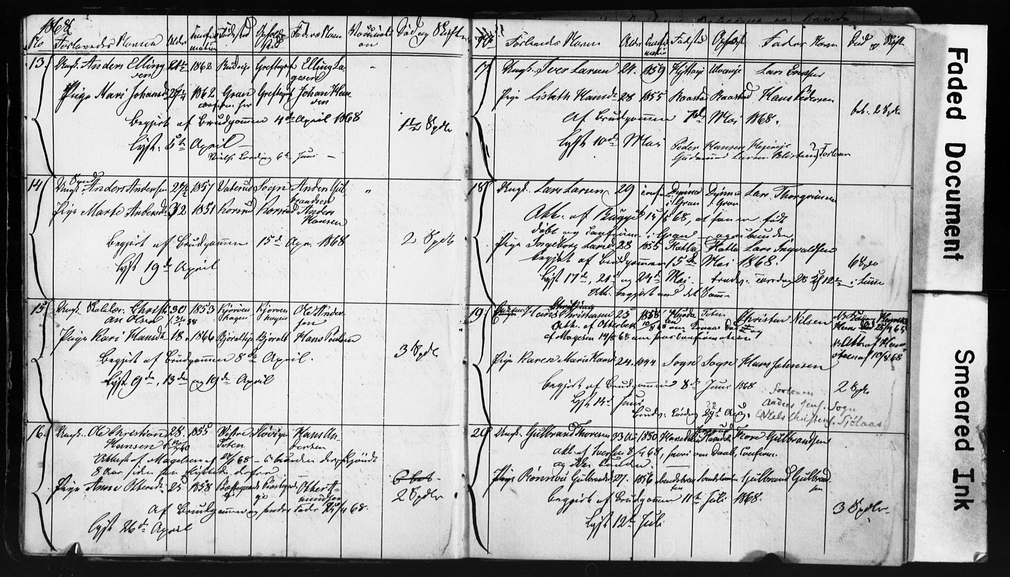 Jevnaker prestekontor, AV/SAH-PREST-116/I/Ie: Lysningsprotokoll nr. 2, 1867-1897