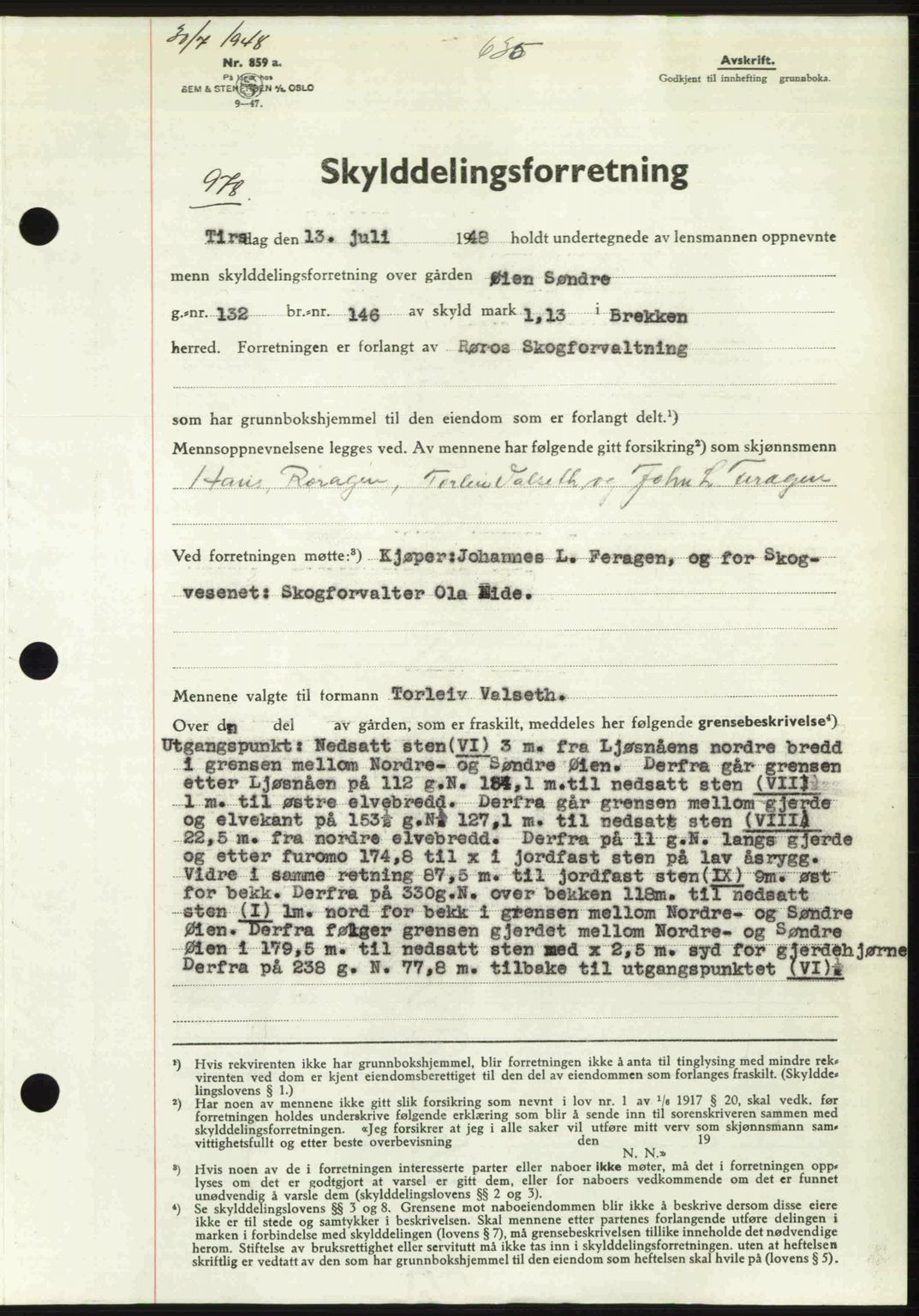 Gauldal sorenskriveri, SAT/A-0014/1/2/2C: Pantebok nr. A6, 1948-1948, Dagboknr: 978/1948