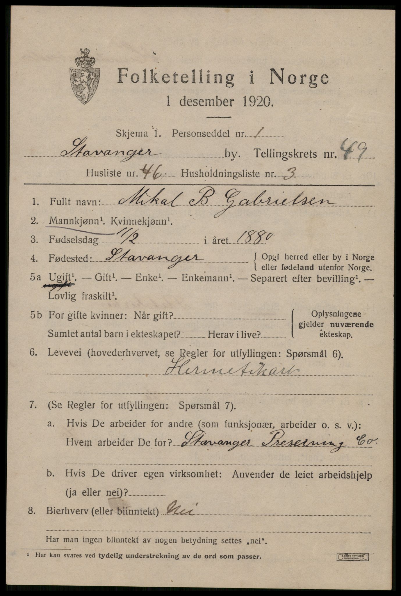 SAST, Folketelling 1920 for 1103 Stavanger kjøpstad, 1920, s. 119174