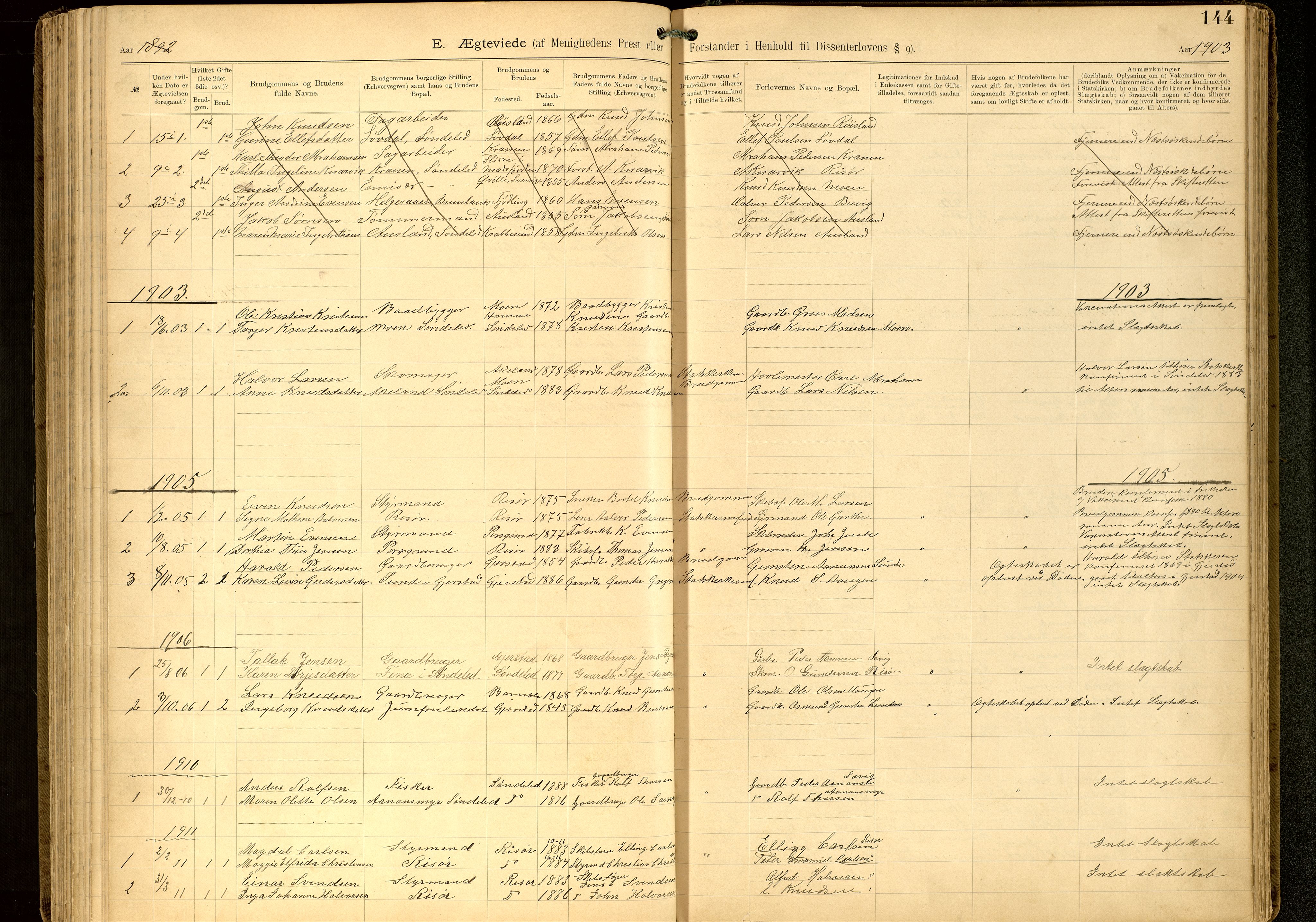 Den evangelisk-lutherske frimenighet, Risør, AV/SAK-1292-0007/F/Fa/L0002: Dissenterprotokoll nr. F 18, 1892-1954, s. 144