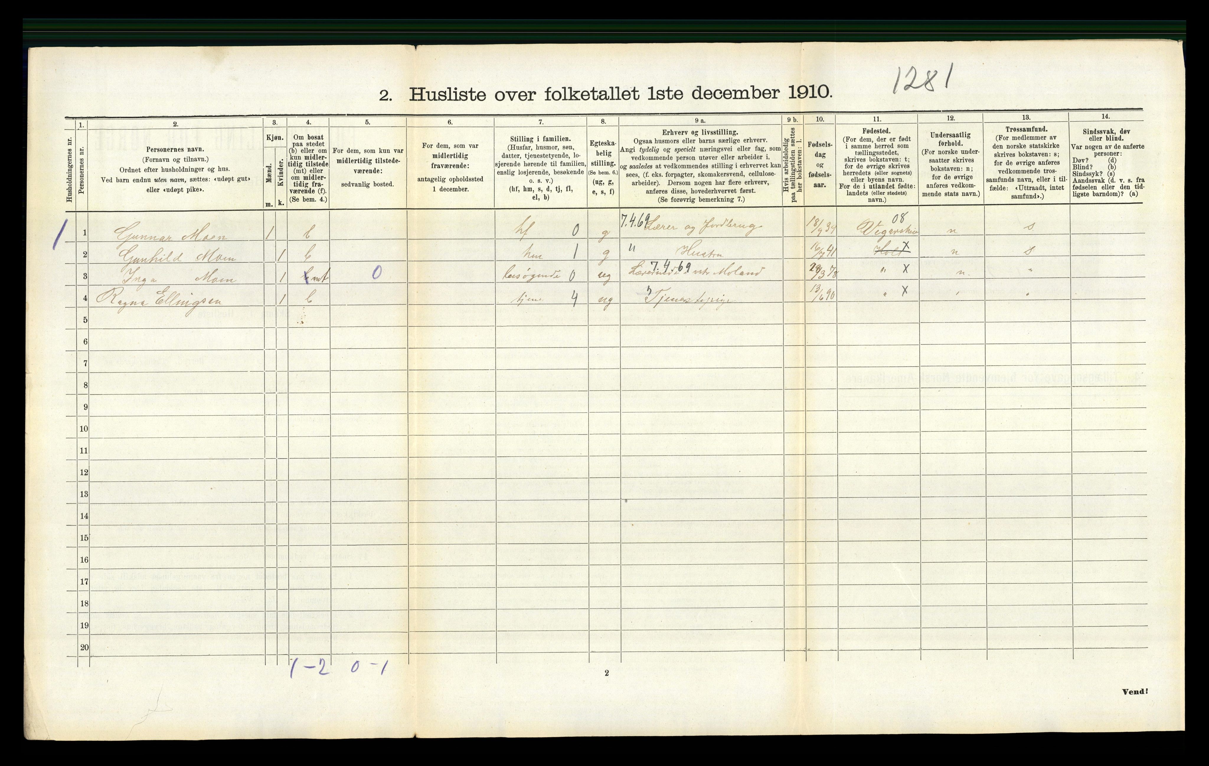 RA, Folketelling 1910 for 0914 Holt herred, 1910, s. 239