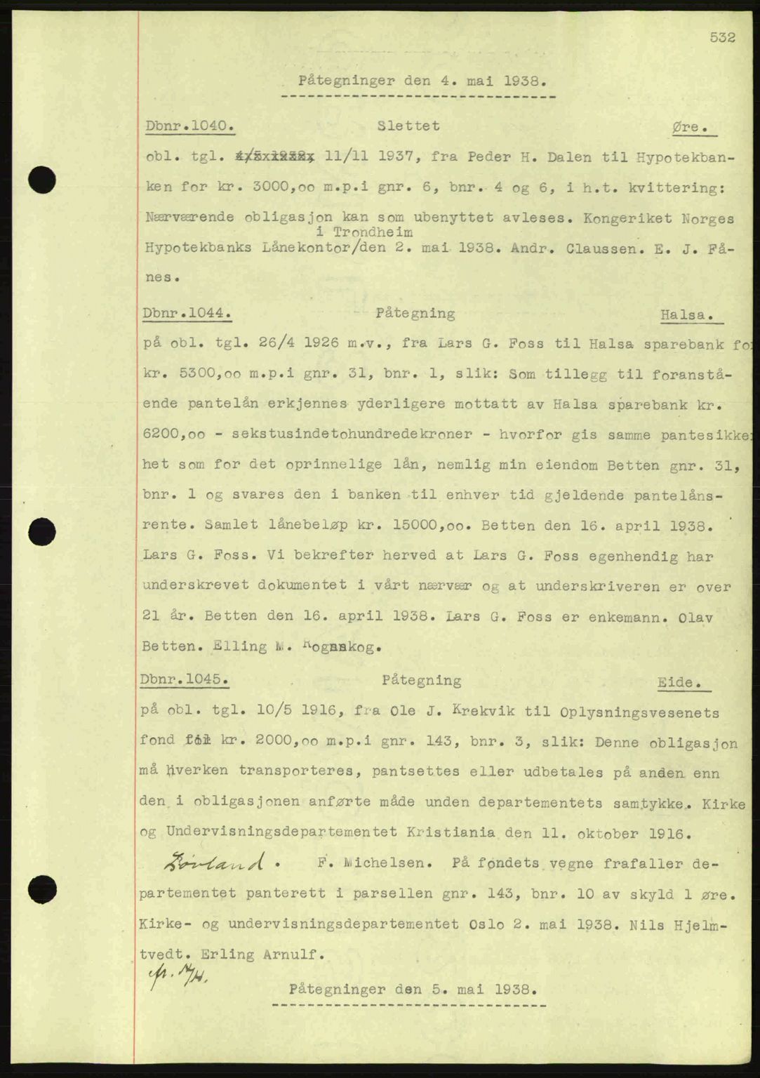 Nordmøre sorenskriveri, SAT/A-4132/1/2/2Ca: Pantebok nr. C80, 1936-1939, Dagboknr: 1040/1938