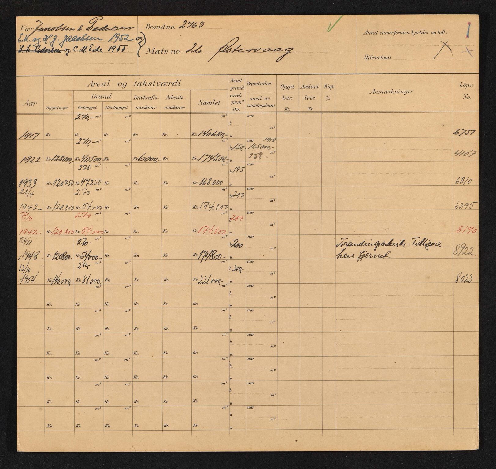 Stavanger kommune. Skattetakstvesenet, BYST/A-0440/F/Fa/Faa/L0046/0005: Skattetakstkort / Østervåg 21 - Østervågkaien - Østre ring 18