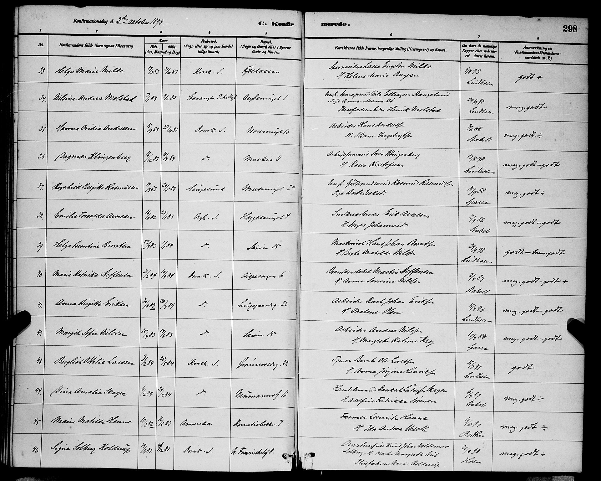 Domkirken sokneprestembete, AV/SAB-A-74801/H/Hab/L0024: Klokkerbok nr. C 4, 1880-1899, s. 298