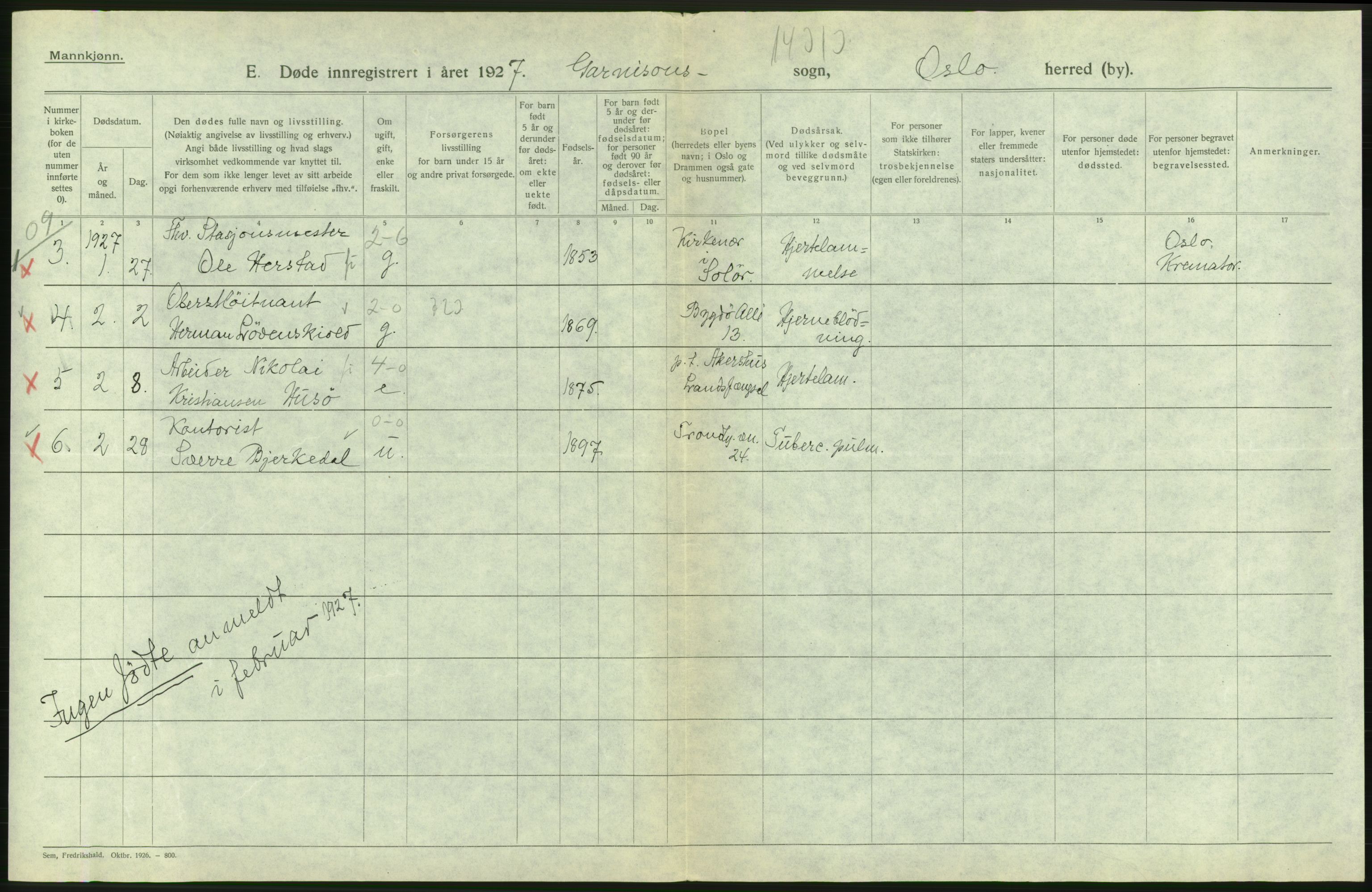 Statistisk sentralbyrå, Sosiodemografiske emner, Befolkning, RA/S-2228/D/Df/Dfc/Dfcg/L0009: Oslo: Døde menn, 1927, s. 624