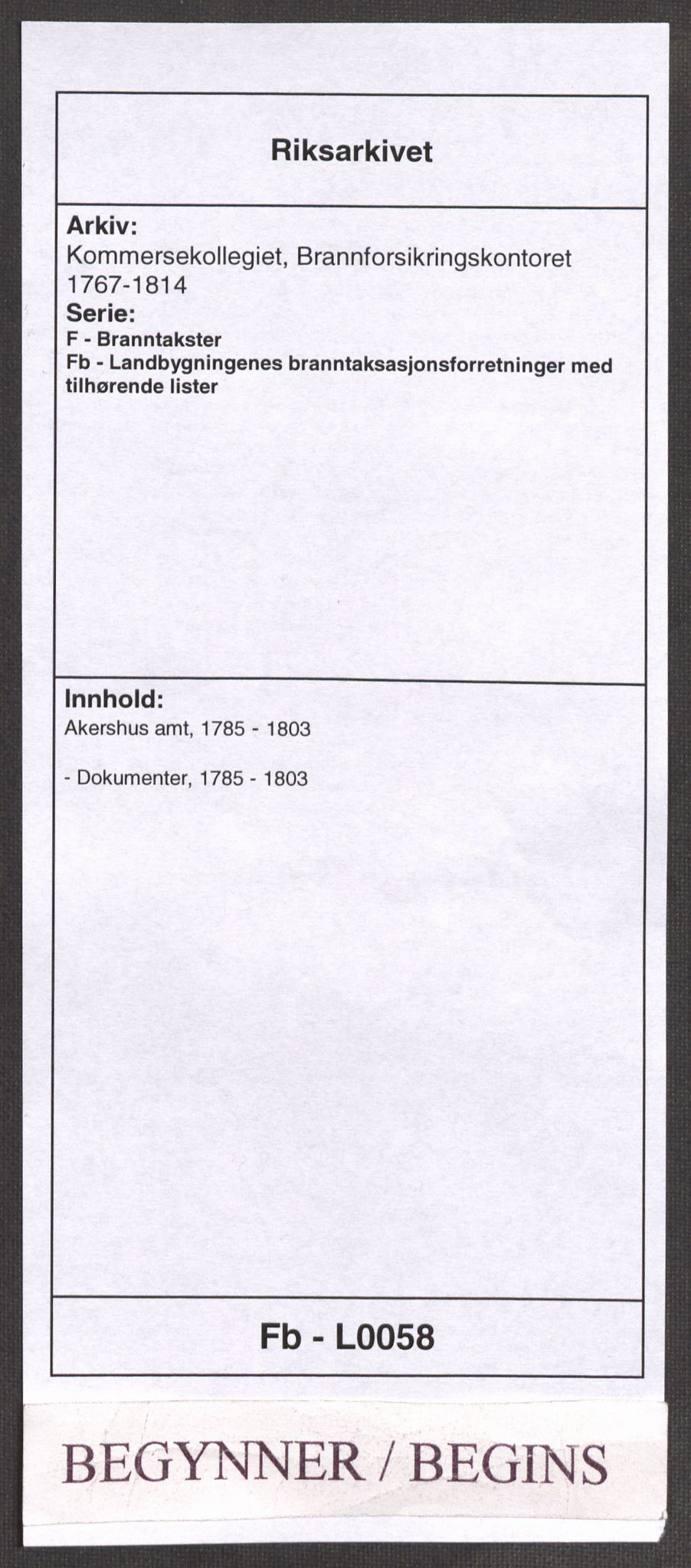 Kommersekollegiet, Brannforsikringskontoret 1767-1814, RA/EA-5458/F/Fb/L0058/0001: Akershus amt / Forandringer, 1785-1803