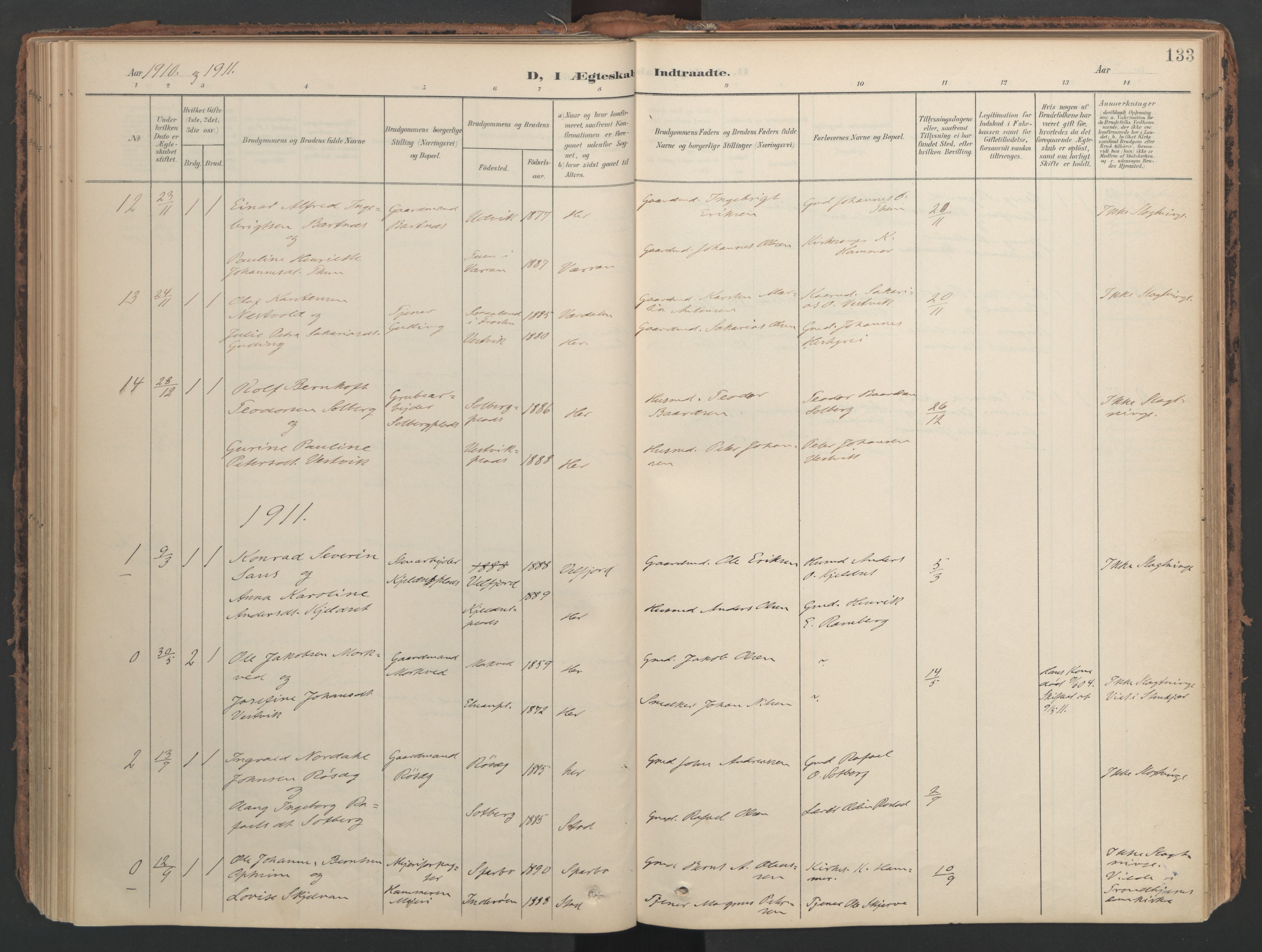 Ministerialprotokoller, klokkerbøker og fødselsregistre - Nord-Trøndelag, SAT/A-1458/741/L0397: Ministerialbok nr. 741A11, 1901-1911, s. 133