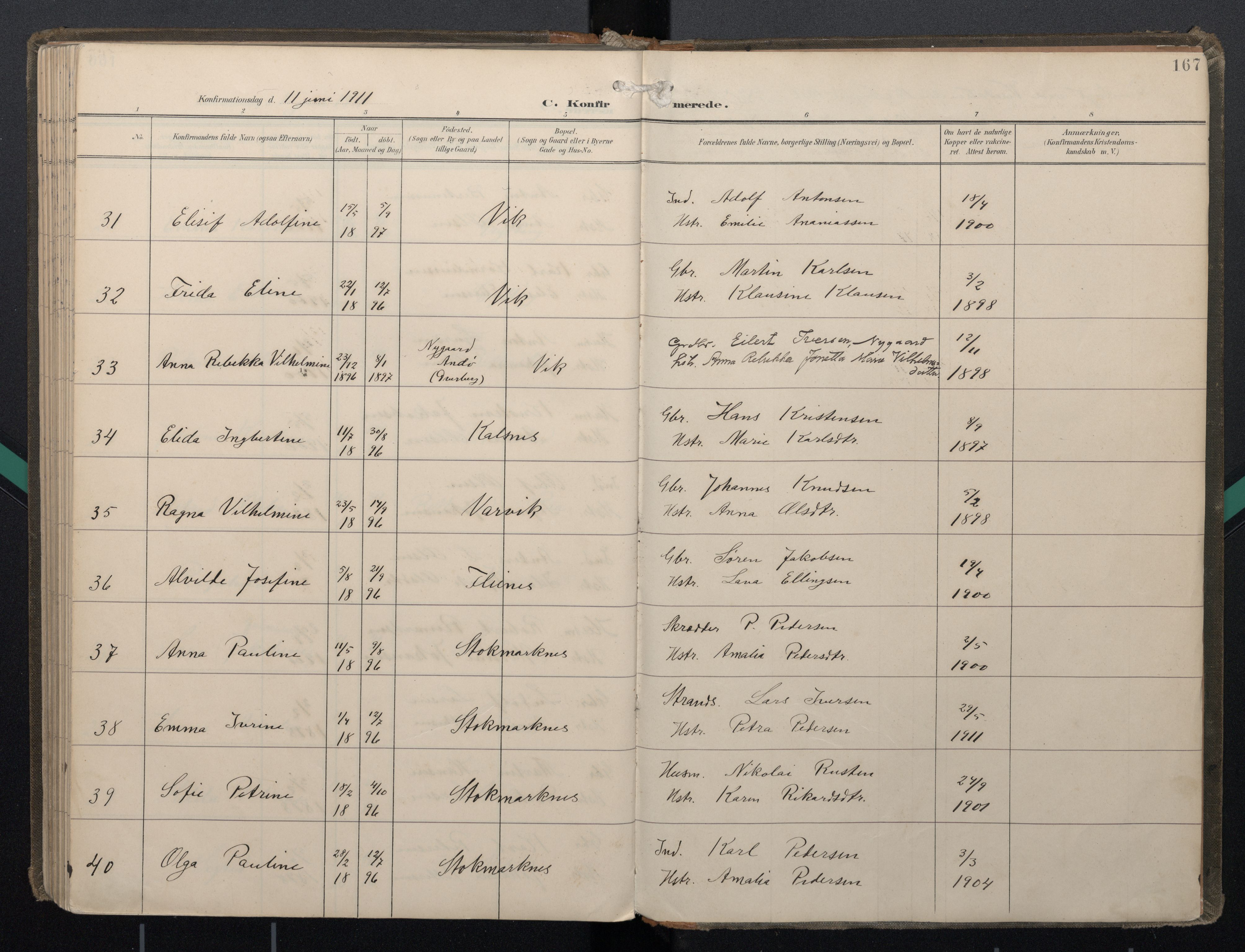 Ministerialprotokoller, klokkerbøker og fødselsregistre - Nordland, AV/SAT-A-1459/888/L1247: Ministerialbok nr. 888A13, 1900-1911, s. 167