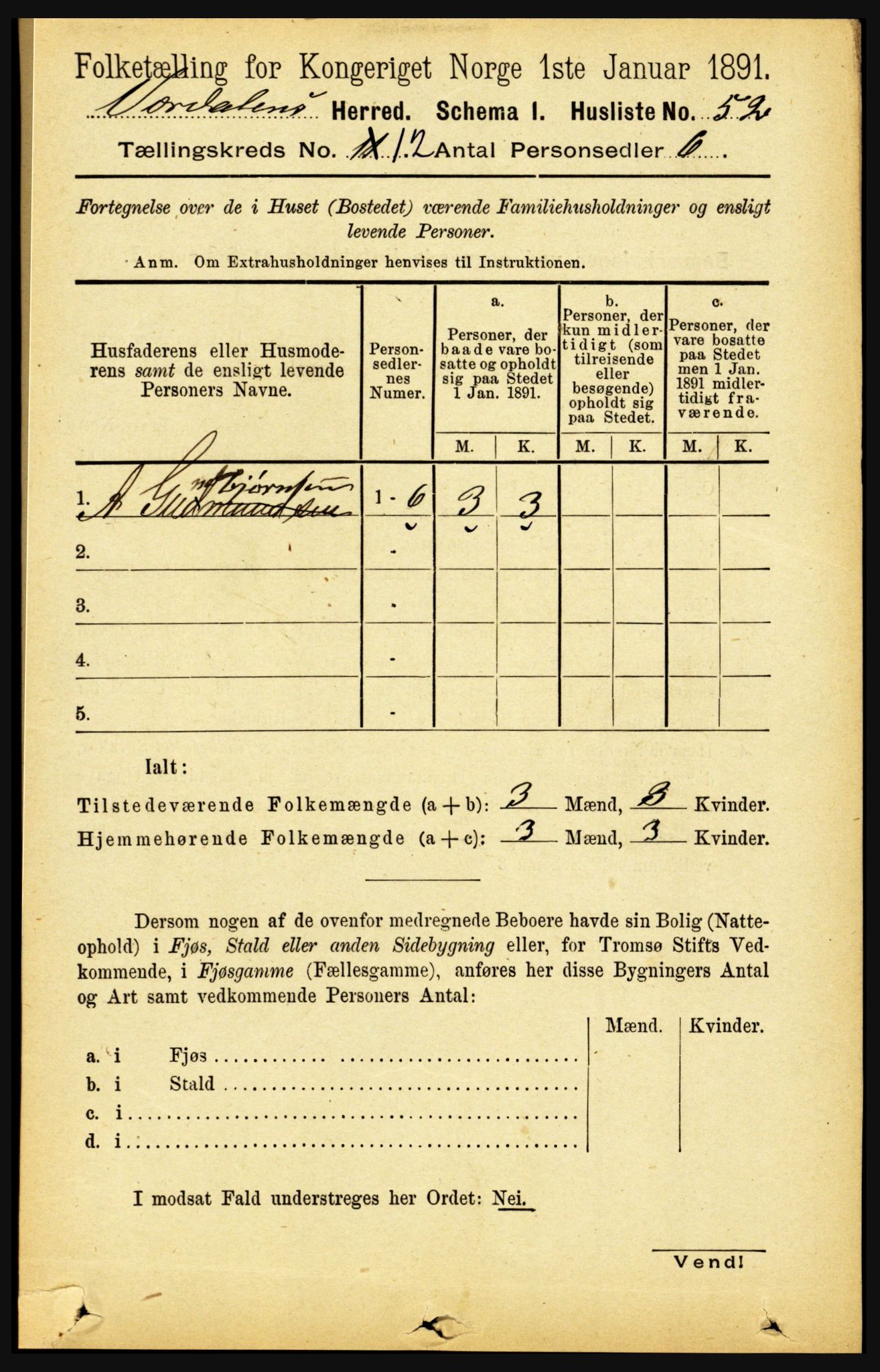 RA, Folketelling 1891 for 1721 Verdal herred, 1891, s. 6440