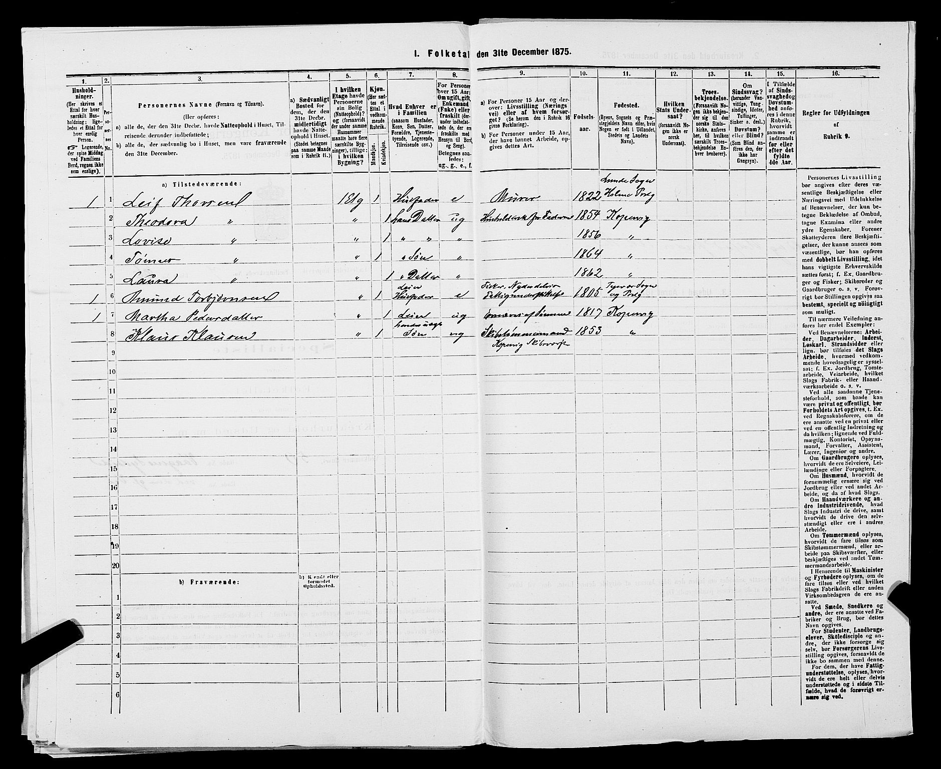 SAST, Folketelling 1875 for 1105B Avaldsnes prestegjeld, Kopervik ladested, 1875, s. 132