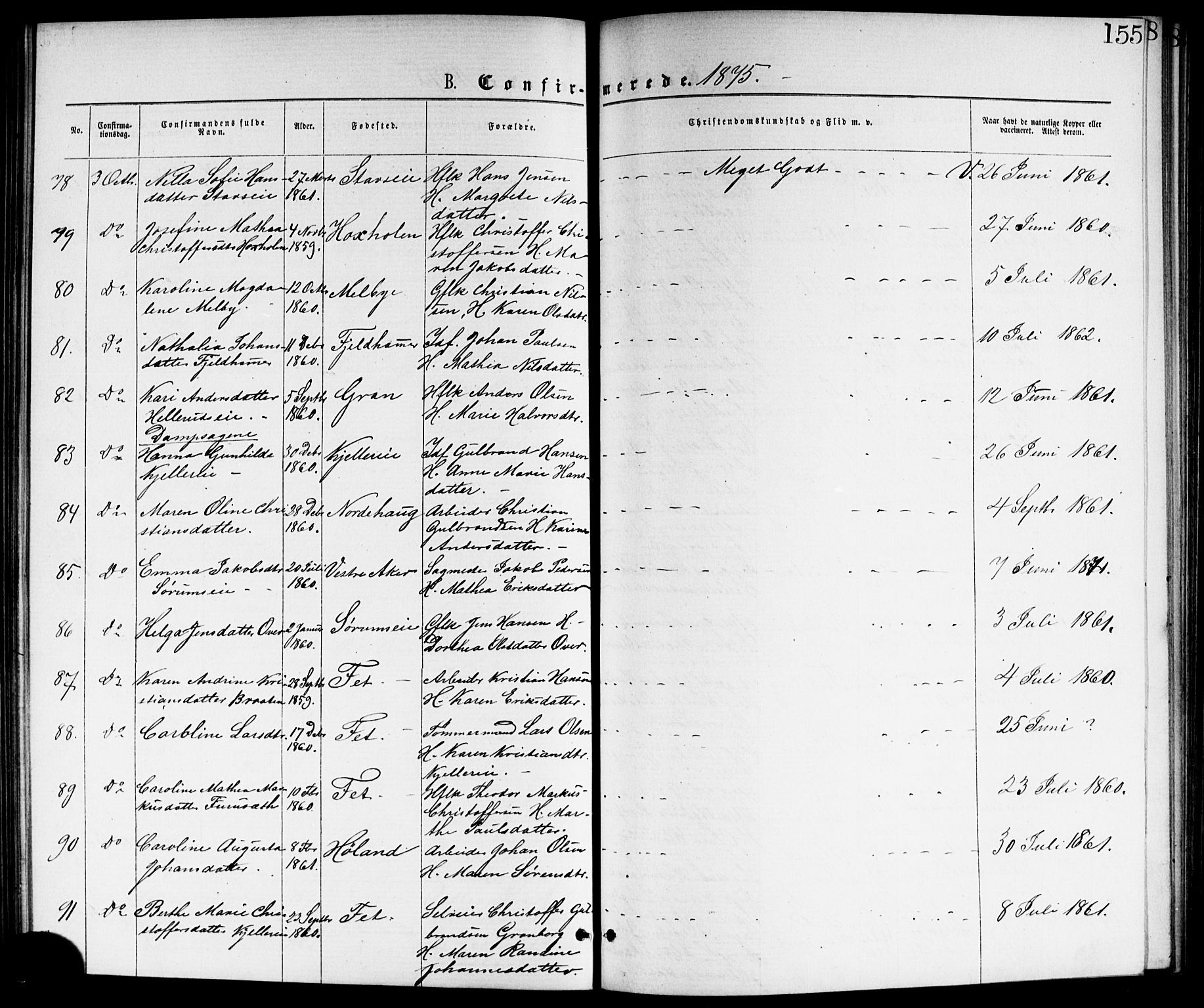 Skedsmo prestekontor Kirkebøker, AV/SAO-A-10033a/G/Ga/L0003: Klokkerbok nr. I 3, 1873-1882, s. 155