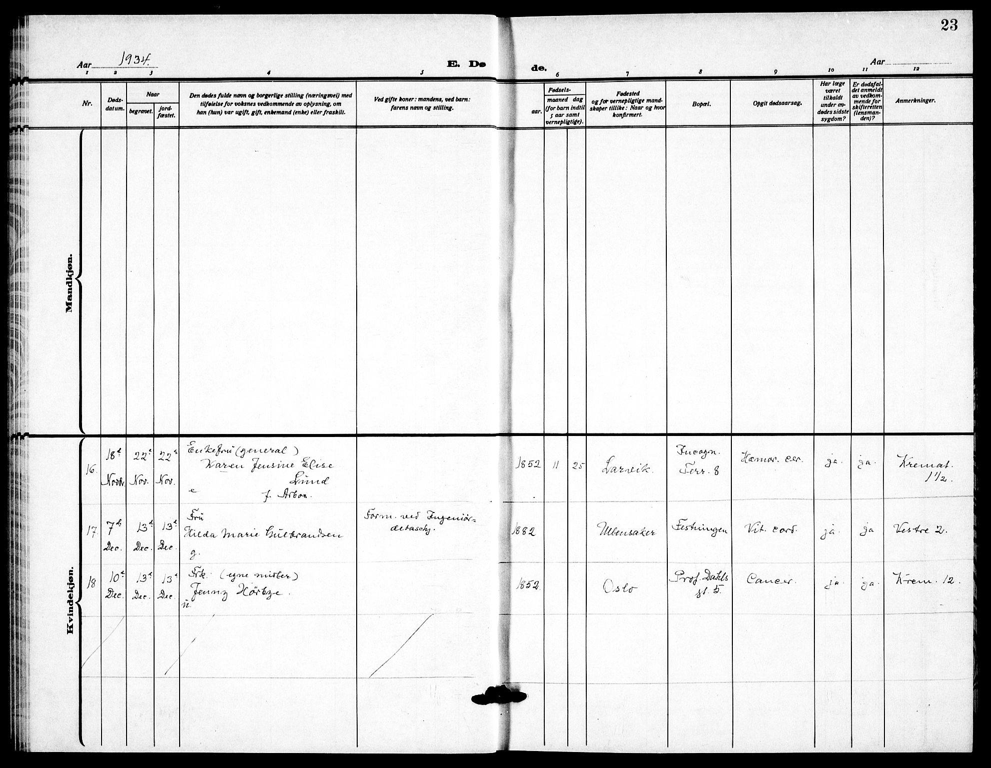Garnisonsmenigheten Kirkebøker, AV/SAO-A-10846/F/Fa/L0020: Ministerialbok nr. 20, 1930-1938, s. 23