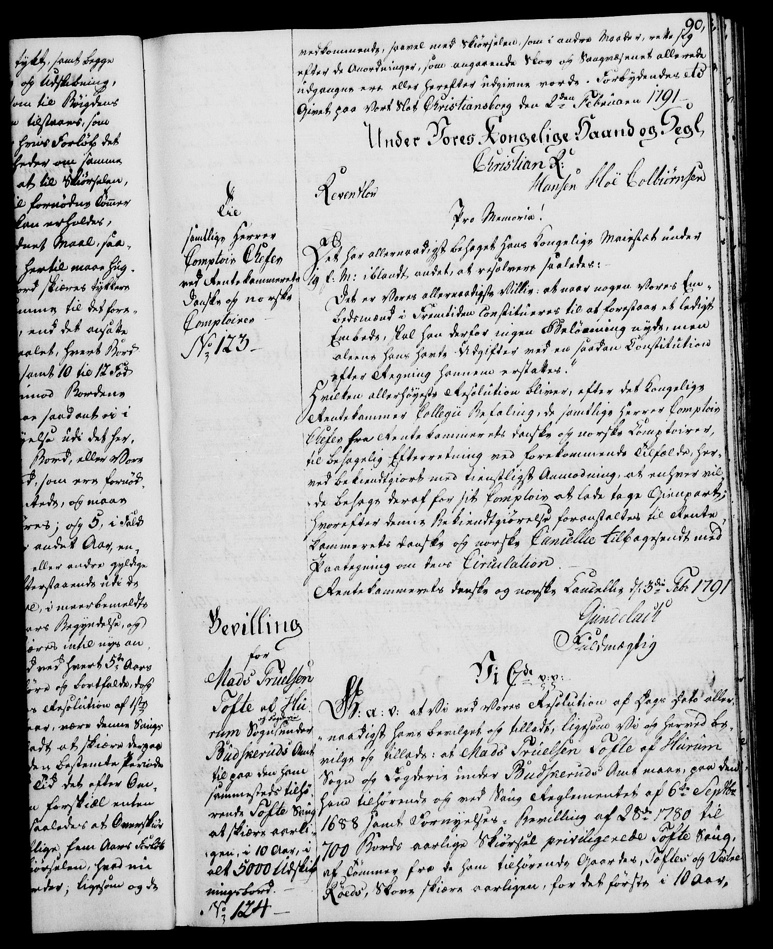 Rentekammeret, Kammerkanselliet, RA/EA-3111/G/Gg/Gga/L0015: Norsk ekspedisjonsprotokoll med register (merket RK 53.15), 1790-1791, s. 90