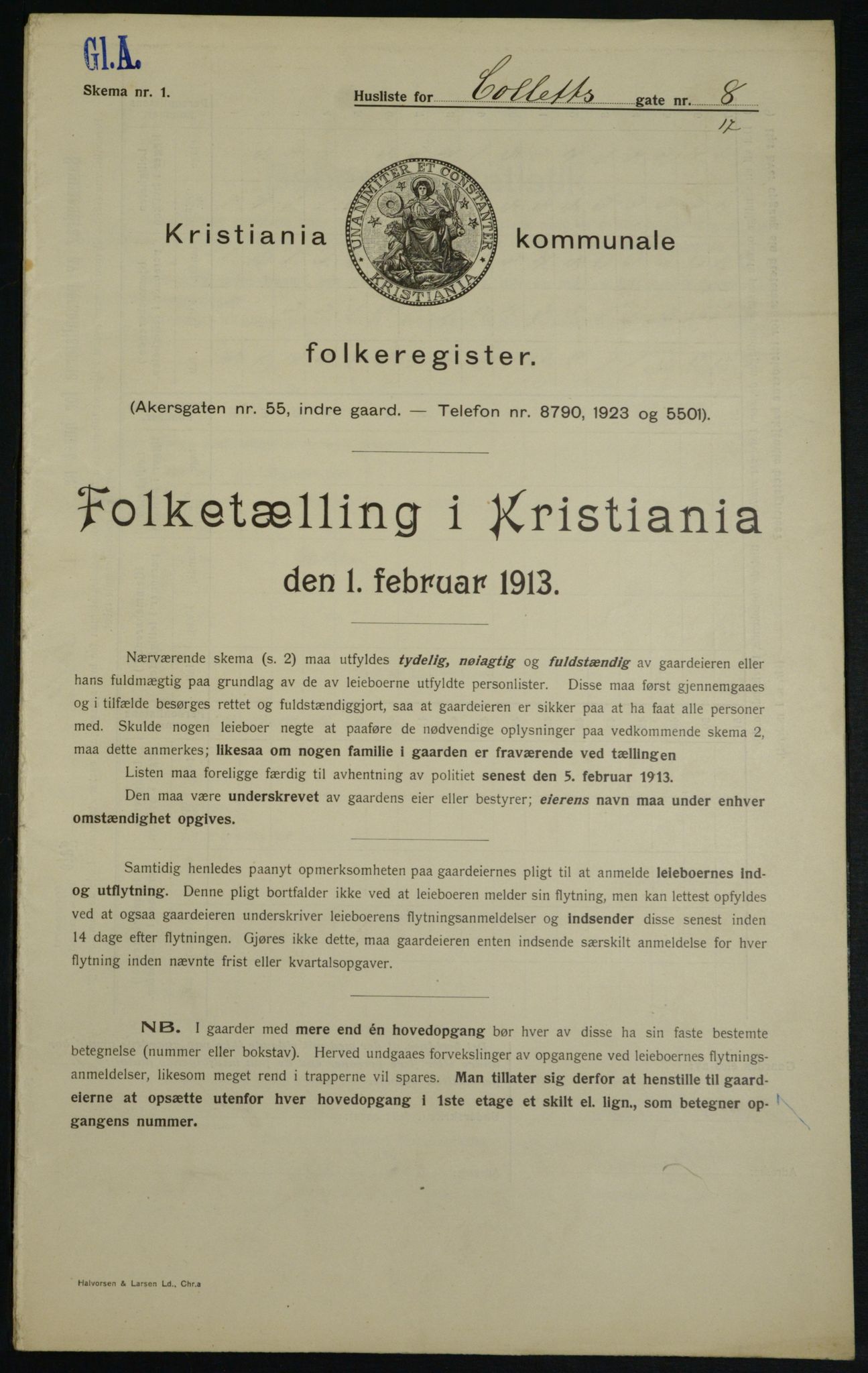 OBA, Kommunal folketelling 1.2.1913 for Kristiania, 1913, s. 13091