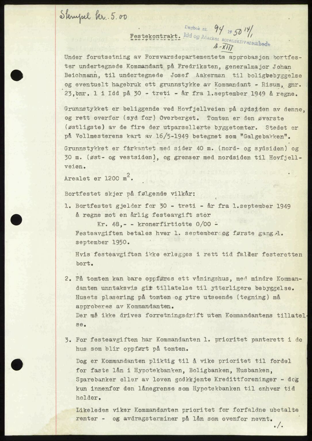 Idd og Marker sorenskriveri, SAO/A-10283/G/Gb/Gbb/L0013: Pantebok nr. A13, 1949-1950, Dagboknr: 94/1950