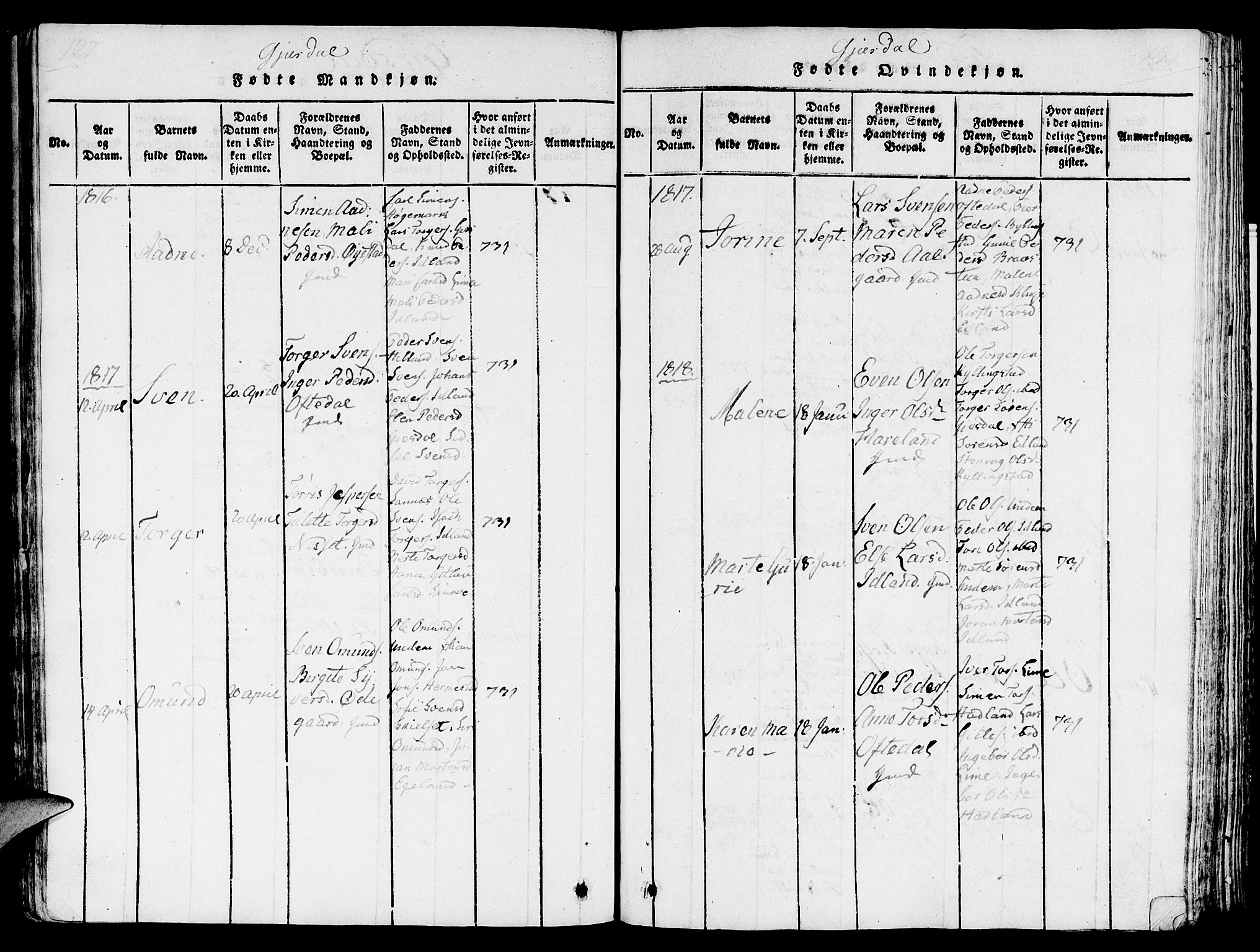 Lye sokneprestkontor, AV/SAST-A-101794/001/30/30BA/L0003: Ministerialbok nr. A 3 /2, 1816-1826, s. 127-128
