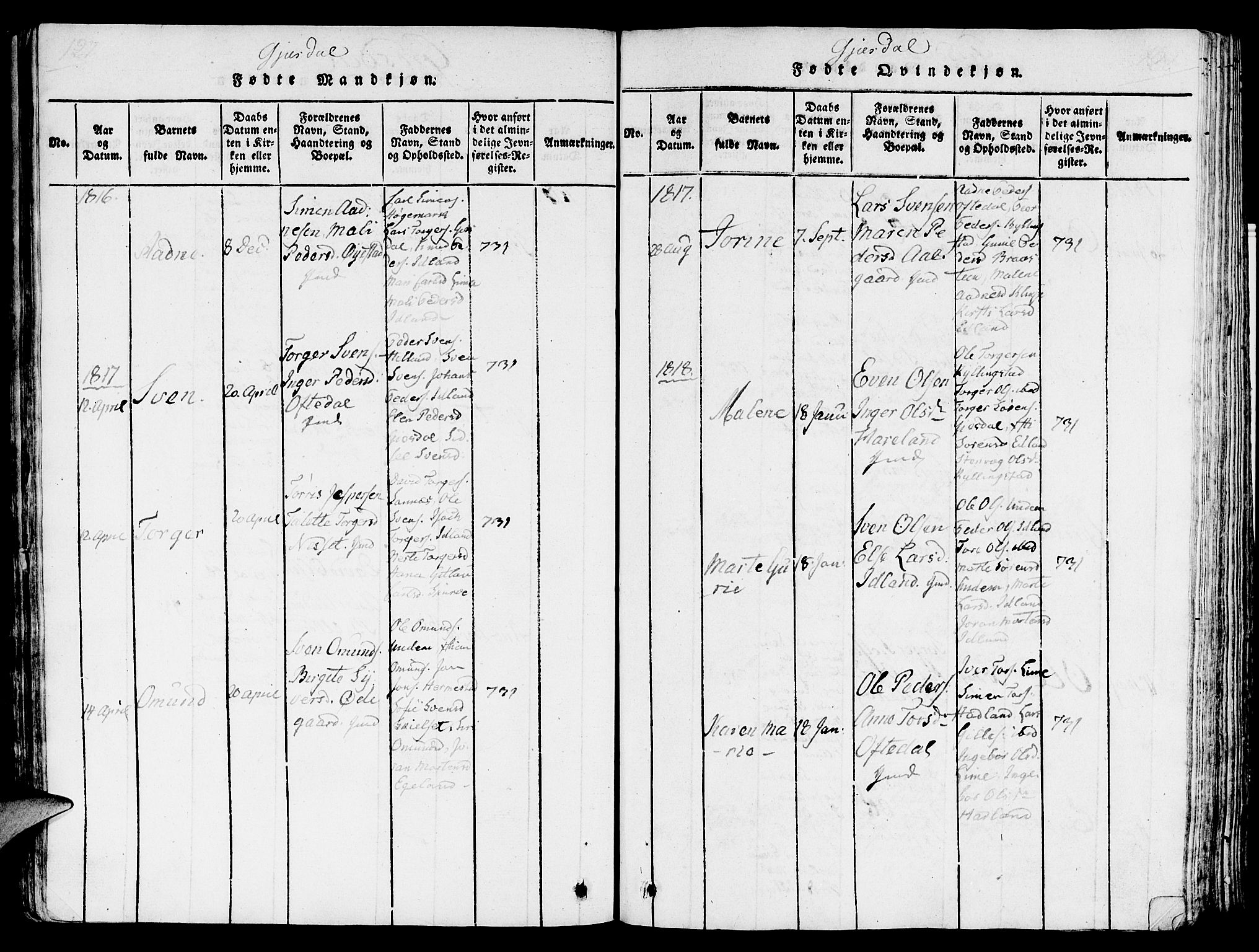 Lye sokneprestkontor, SAST/A-101794/001/30/30BA/L0003: Ministerialbok nr. A 3 /2, 1816-1826, s. 127-128