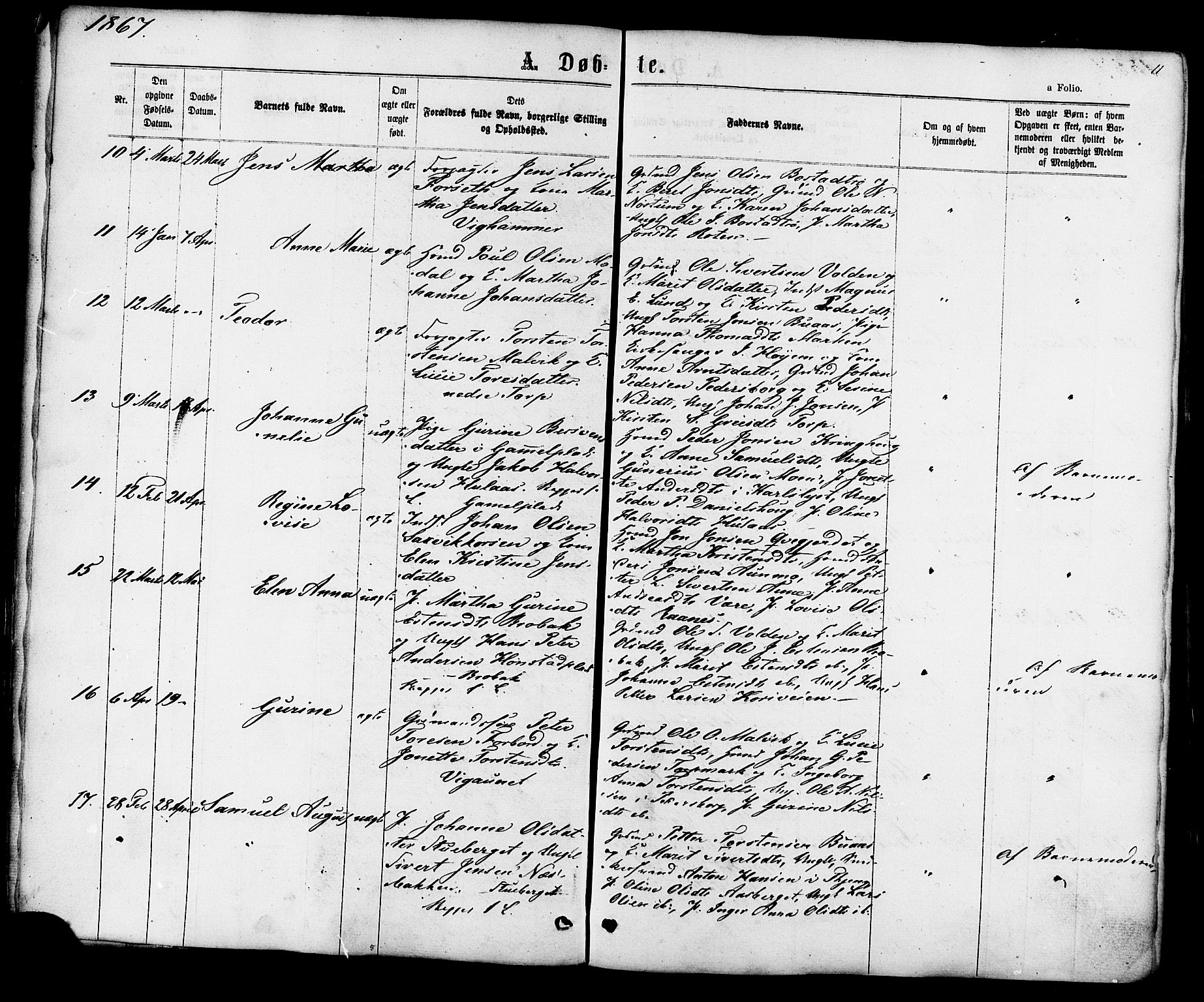 Ministerialprotokoller, klokkerbøker og fødselsregistre - Sør-Trøndelag, SAT/A-1456/616/L0409: Ministerialbok nr. 616A06, 1865-1877, s. 11