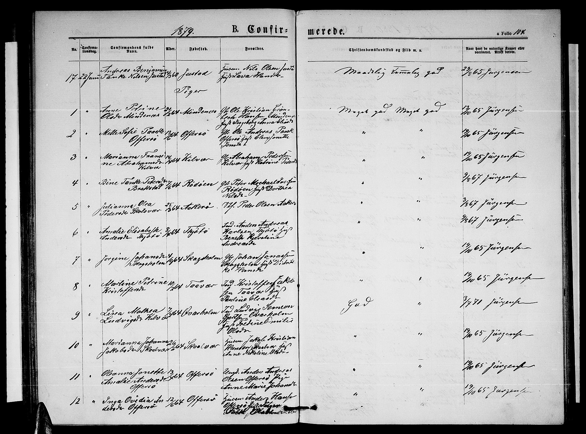 Ministerialprotokoller, klokkerbøker og fødselsregistre - Nordland, AV/SAT-A-1459/817/L0267: Klokkerbok nr. 817C02, 1870-1883, s. 104