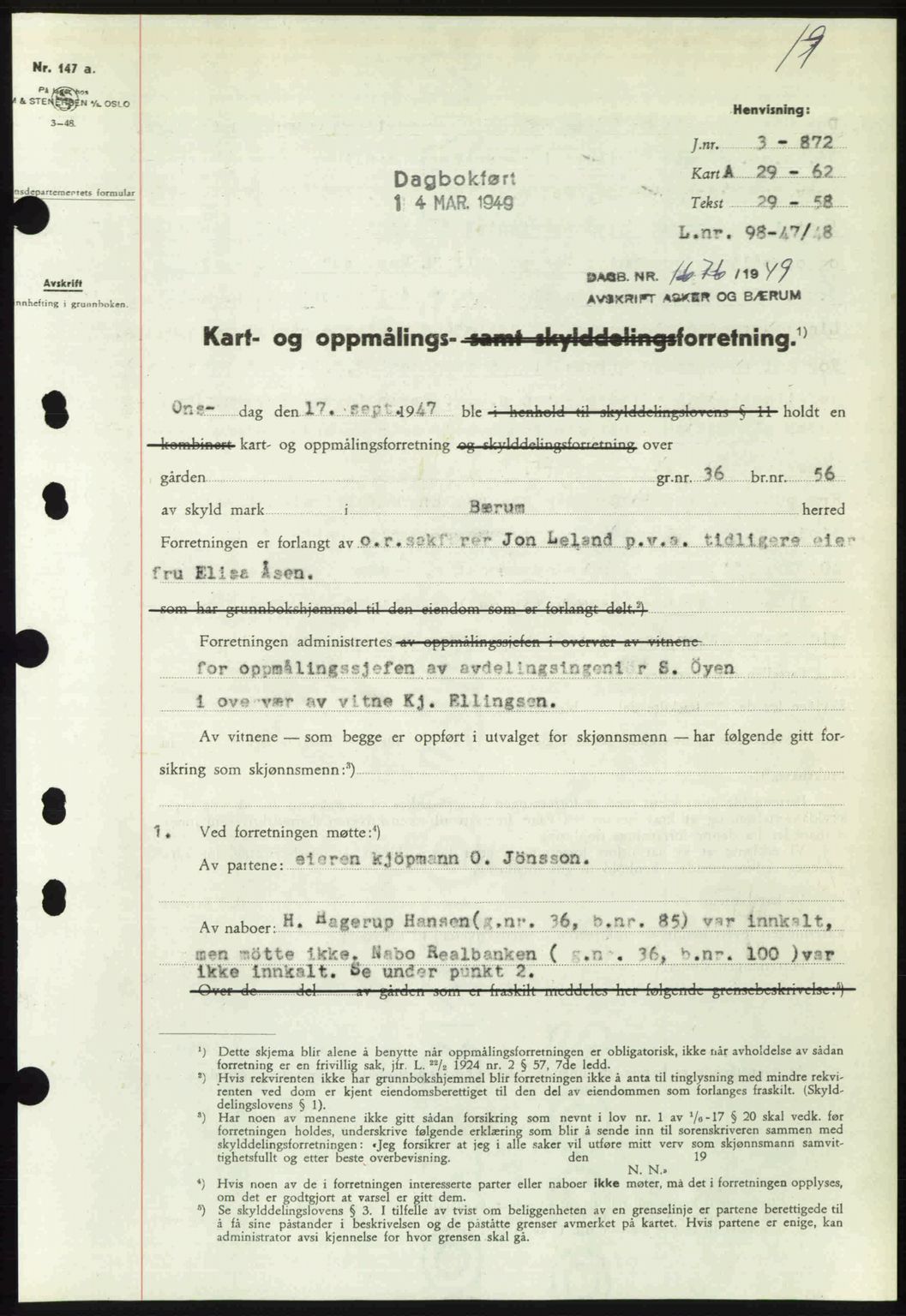 Asker og Bærum sorenskriveri, AV/SAO-A-10379a/G/Gb/Gba/L0005: Pantebok nr. A91, 1949-1949, Dagboknr: 1676/1949