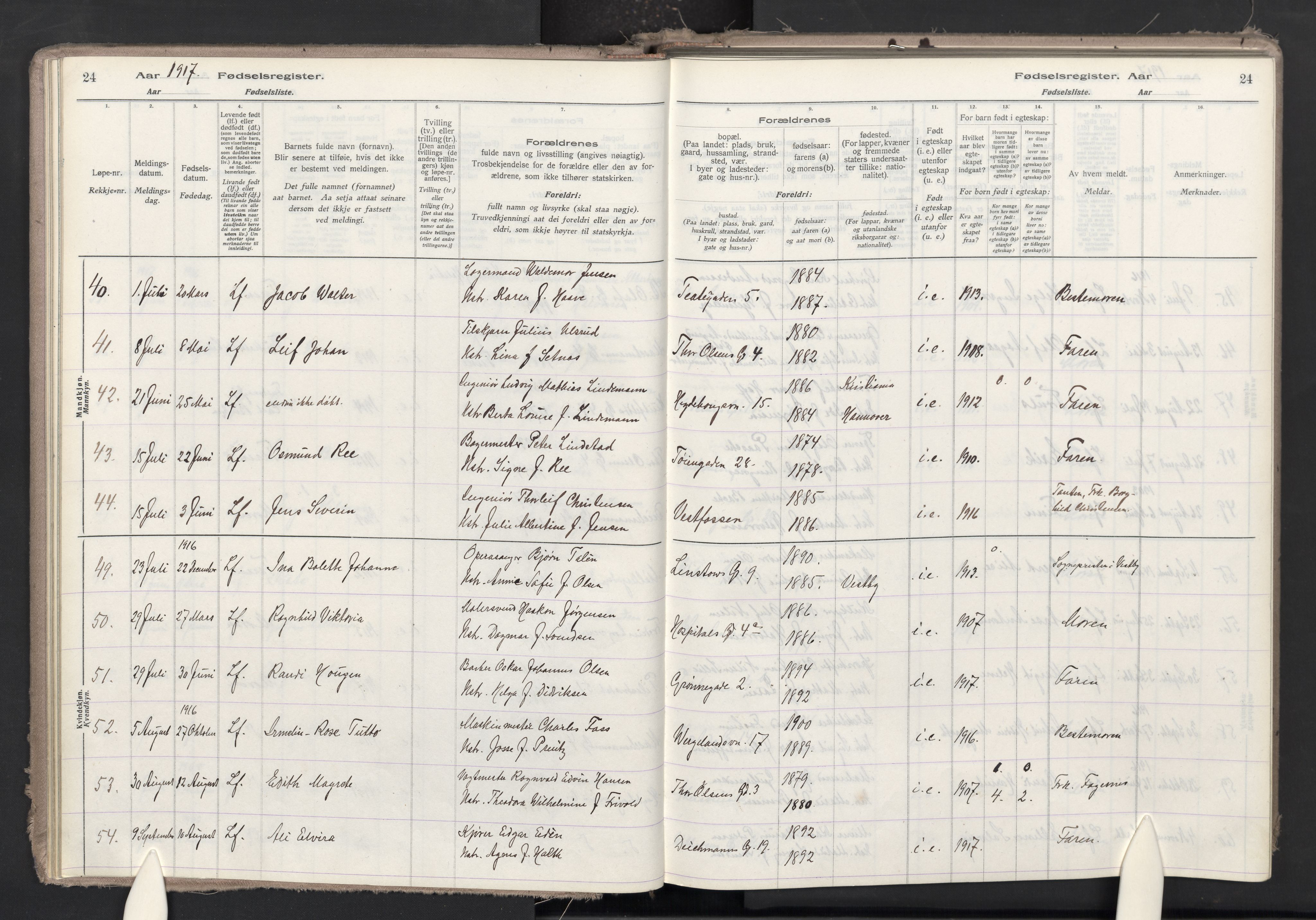 Trefoldighet prestekontor Kirkebøker, AV/SAO-A-10882/J/Ja/L0001: Fødselsregister nr. 1, 1916-1931, s. 24