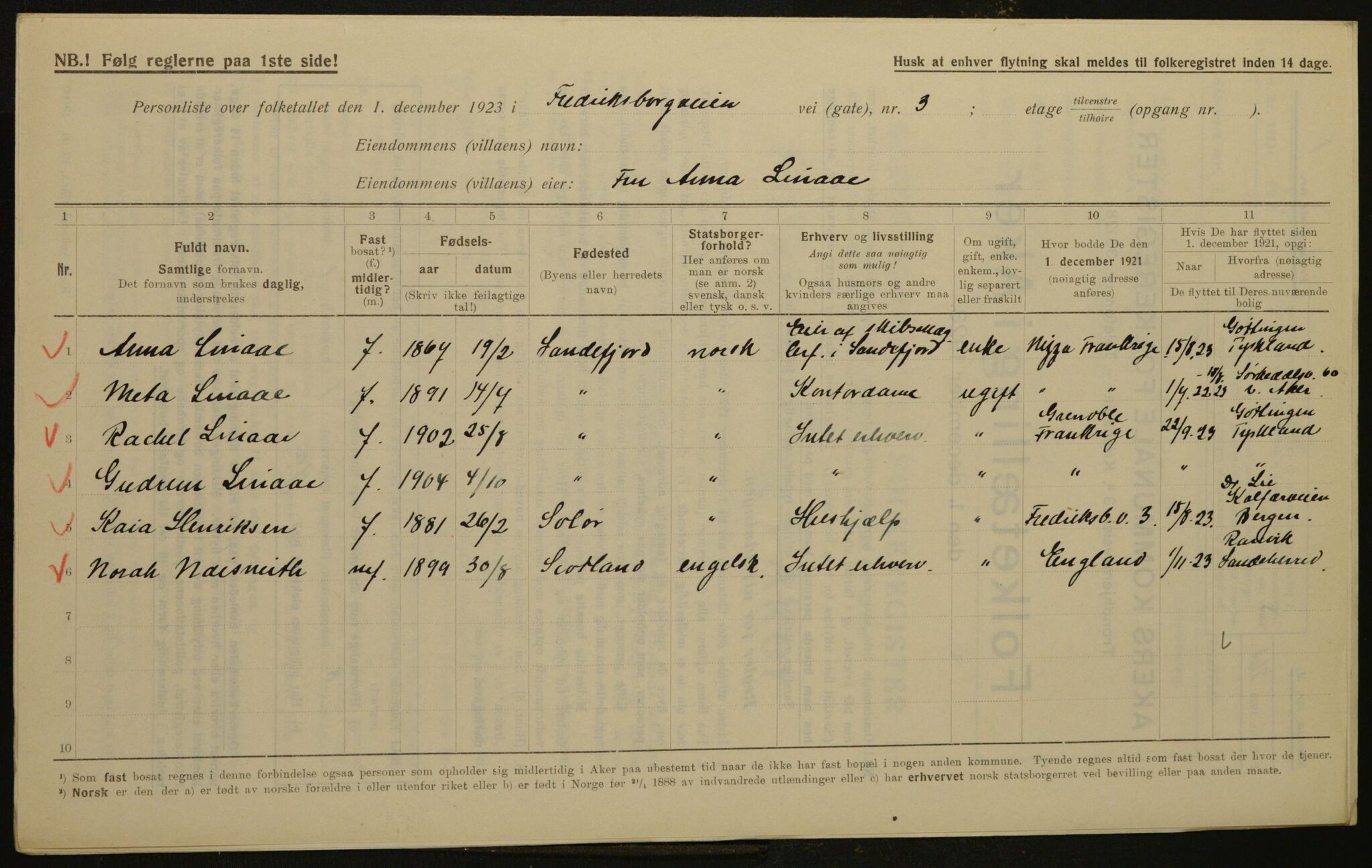 , Kommunal folketelling 1.12.1923 for Aker, 1923, s. 1727