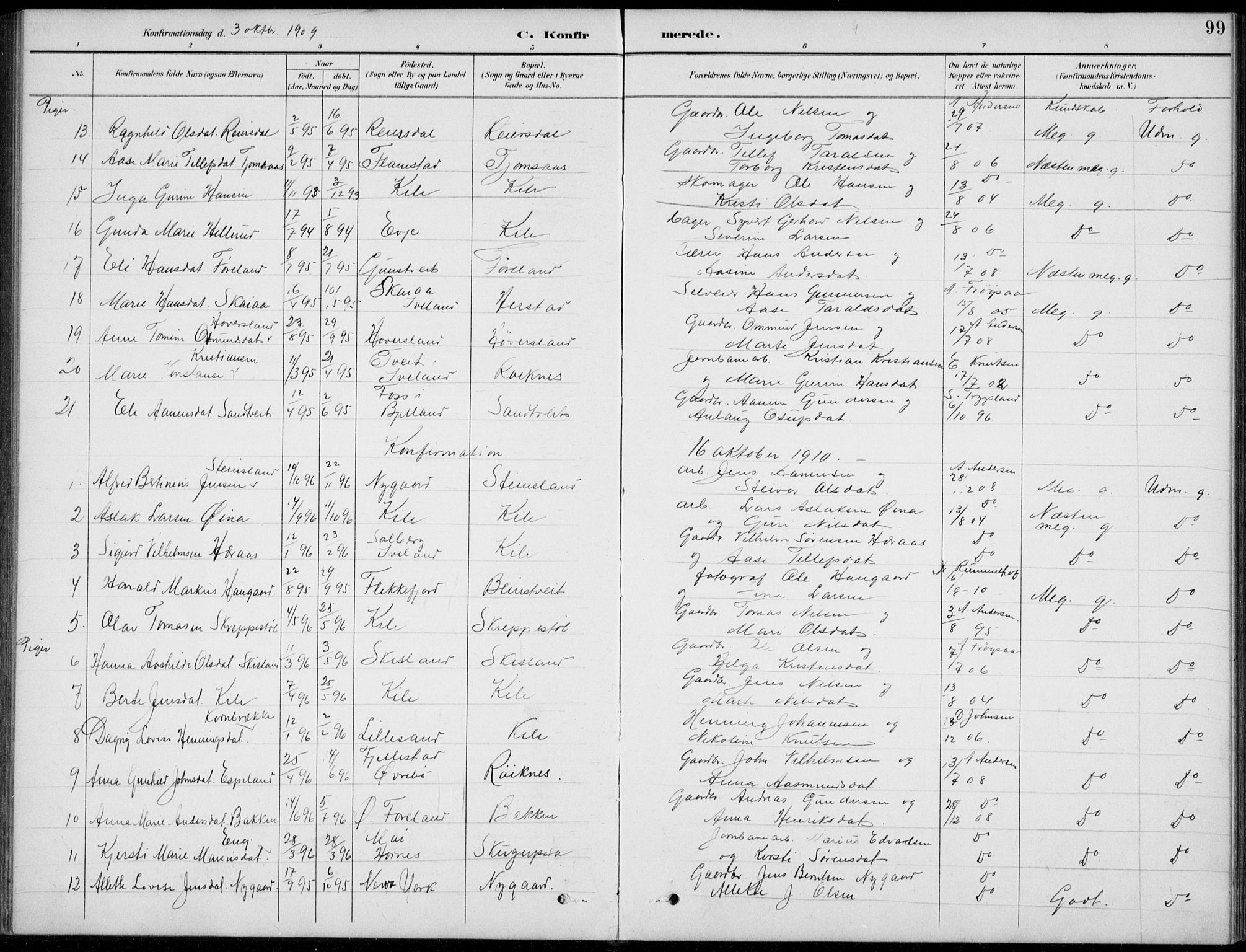 Vennesla sokneprestkontor, AV/SAK-1111-0045/Fb/Fba/L0003: Klokkerbok nr. B 3, 1890-1919, s. 99