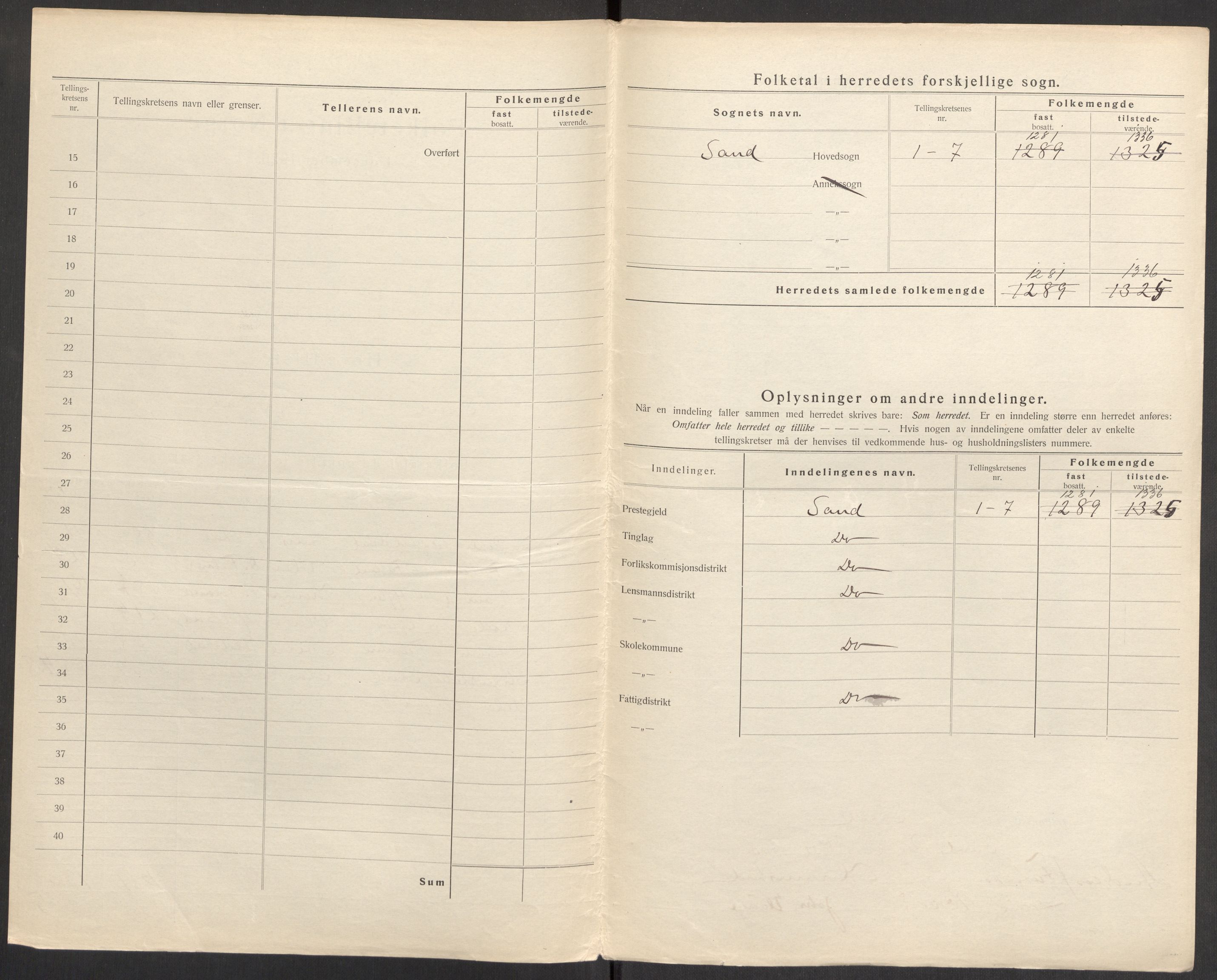 SAST, Folketelling 1920 for 1136 Sand herred, 1920, s. 7