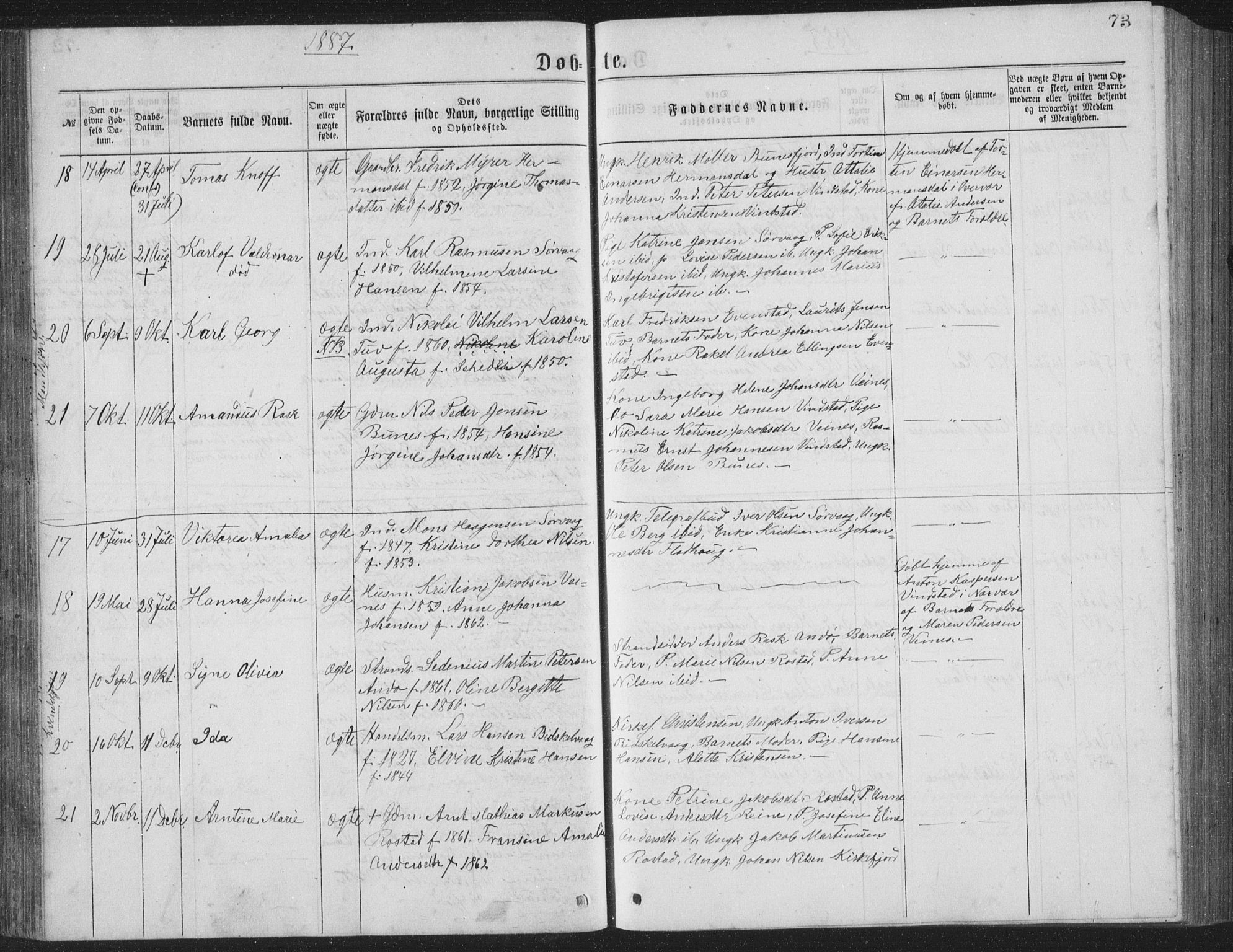 Ministerialprotokoller, klokkerbøker og fødselsregistre - Nordland, AV/SAT-A-1459/886/L1225: Klokkerbok nr. 886C02, 1874-1896, s. 73