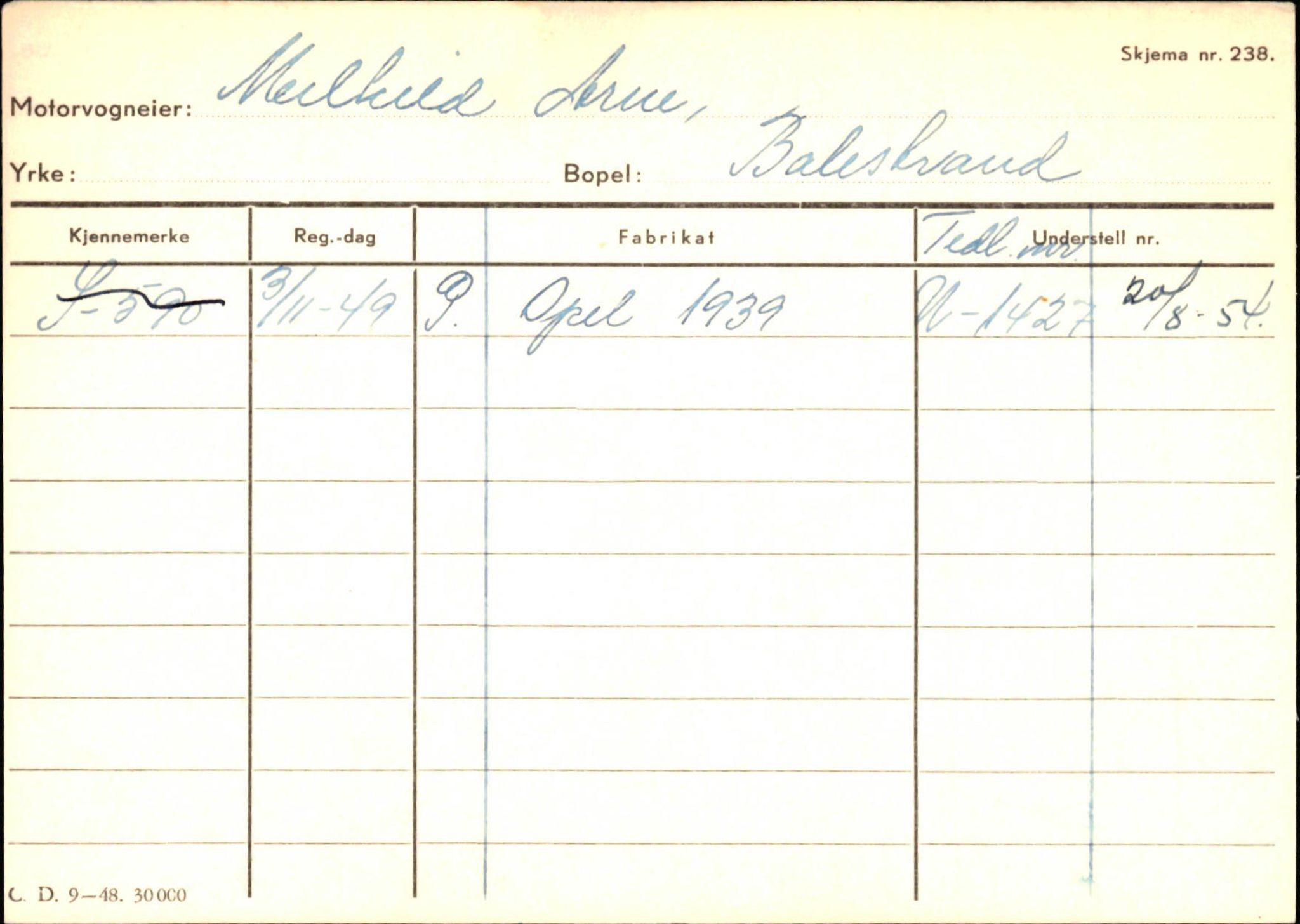 Statens vegvesen, Sogn og Fjordane vegkontor, SAB/A-5301/4/F/L0132: Eigarregister Askvoll A-Å. Balestrand A-Å, 1945-1975, s. 2040