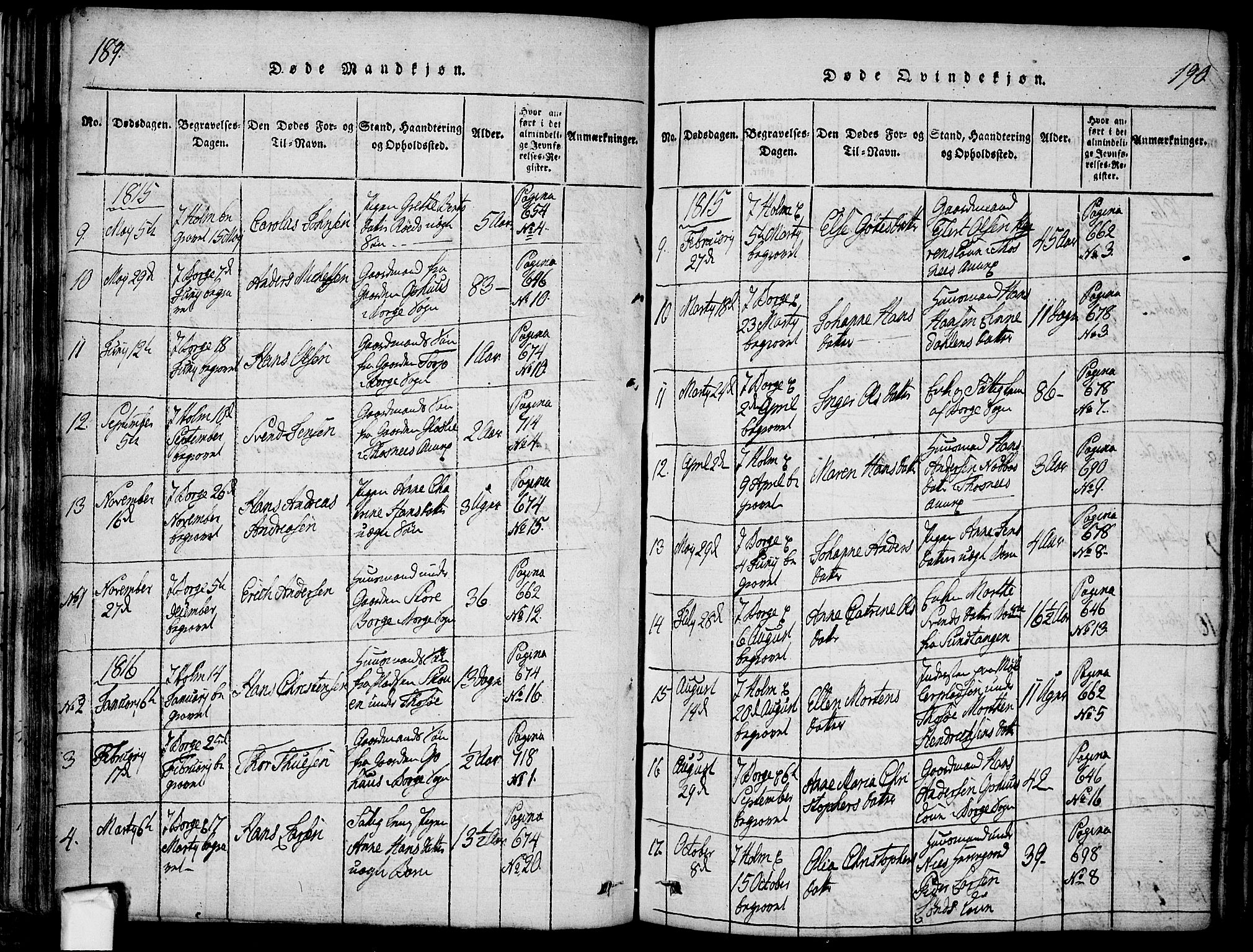 Borge prestekontor Kirkebøker, SAO/A-10903/F/Fa/L0003: Ministerialbok nr. I 3, 1815-1836, s. 189-190