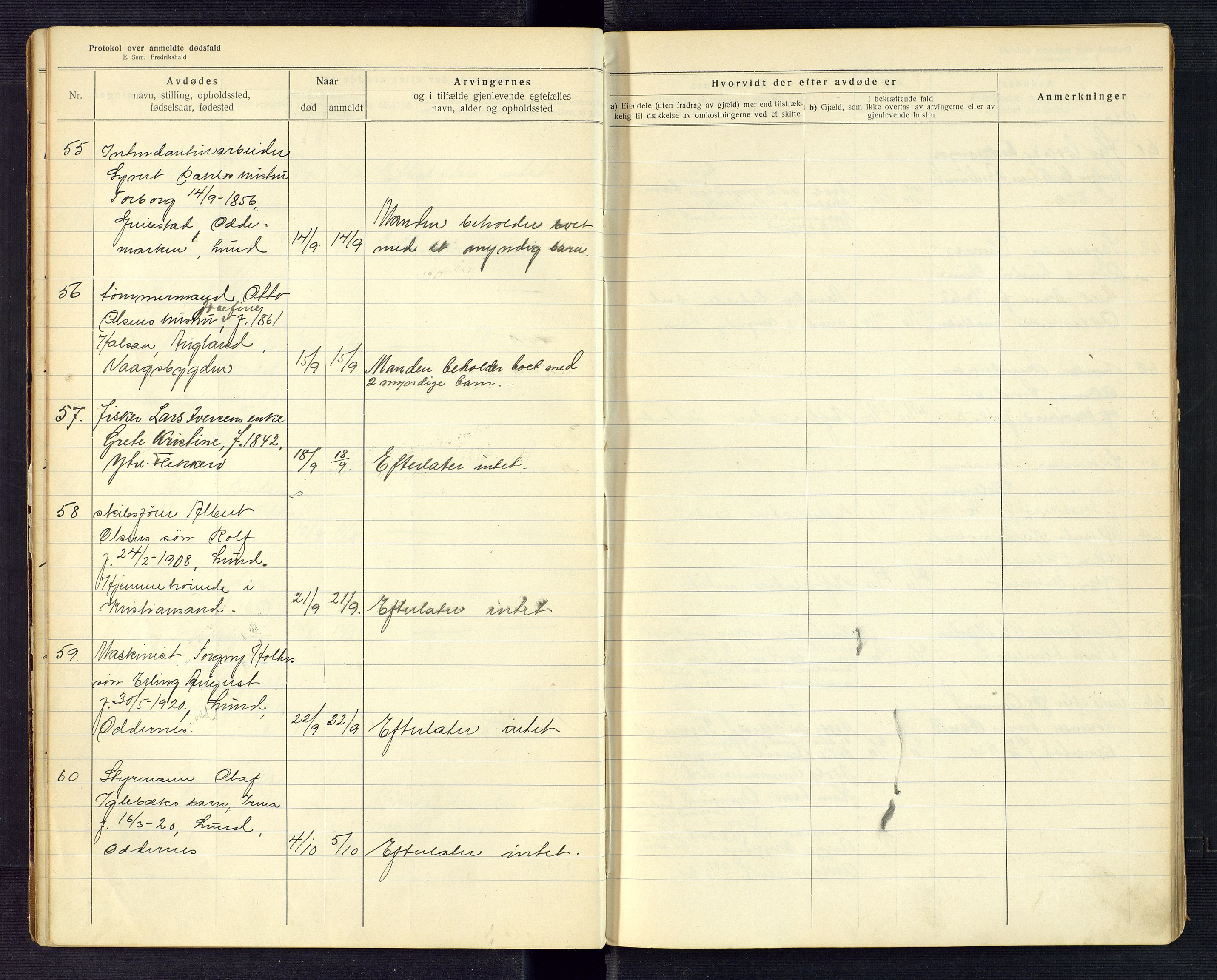 Torridal sorenskriveri, AV/SAK-1221-0012/H/Ha/L0007: Dødsfallsprotokoll Oddernes nr. 3, 1919-1927